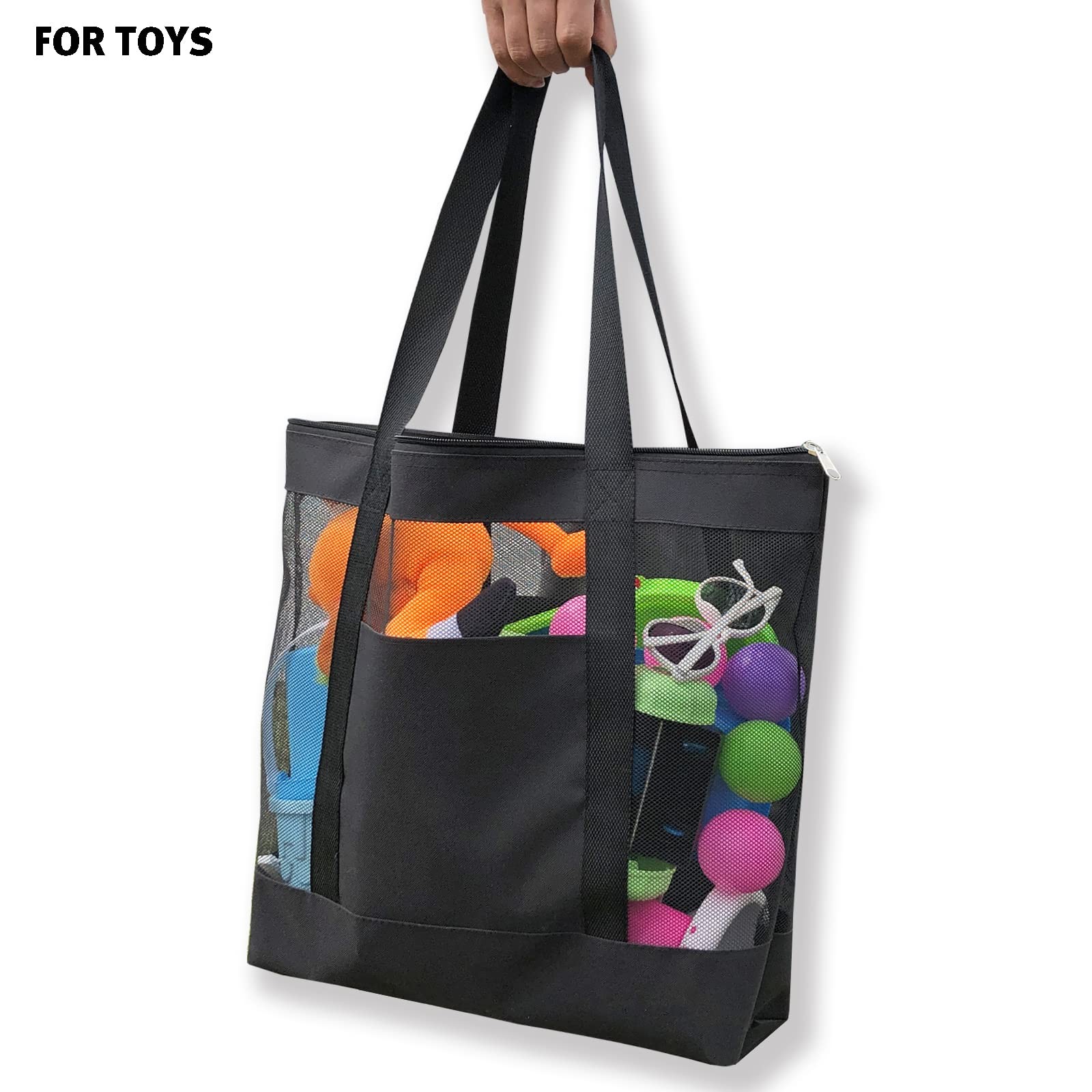 2Pack Mesh Tote Bag,Sandproof Beach Bags with Zipper &Double Pocket For Groce…
