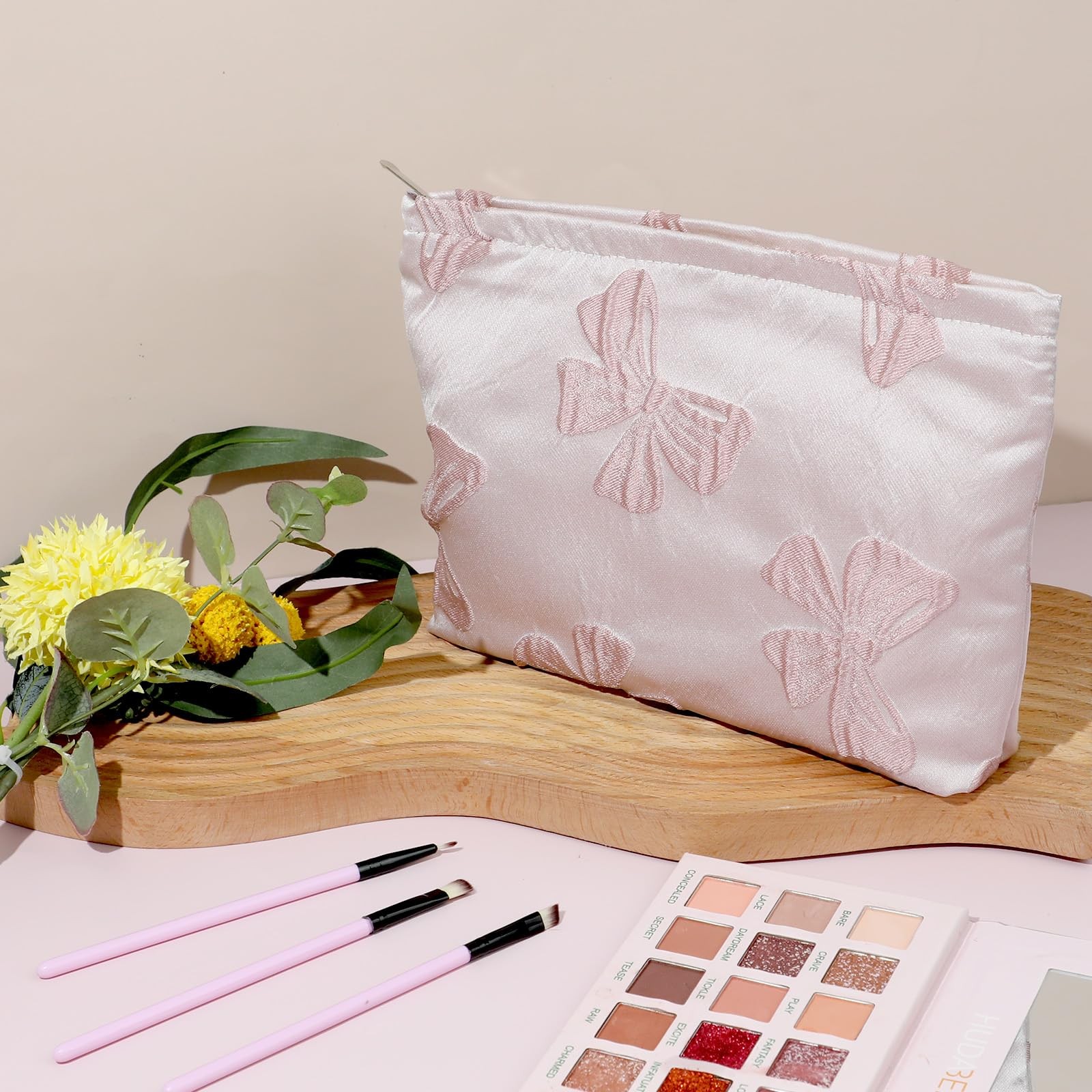 Makeup Bag Large Capacity Elegant Bow Preppy Cosmetic Aesthetic Pink