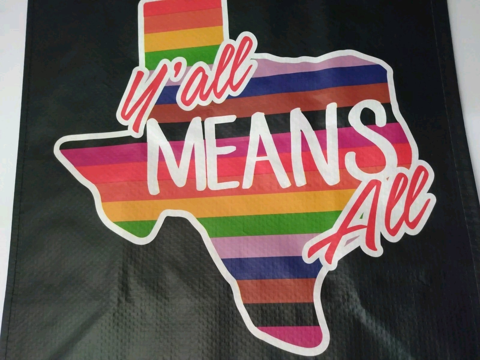4 LGBTQ Y’ALL MEANS ALL Reusable Tote Shopping Bags 14 x 15.5 Pride Texas HEB