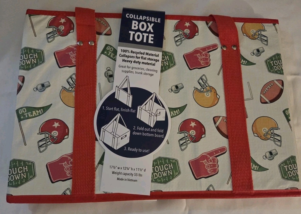 NEW Football Theme Collapsible Box Tote – Reusable Bag Tote