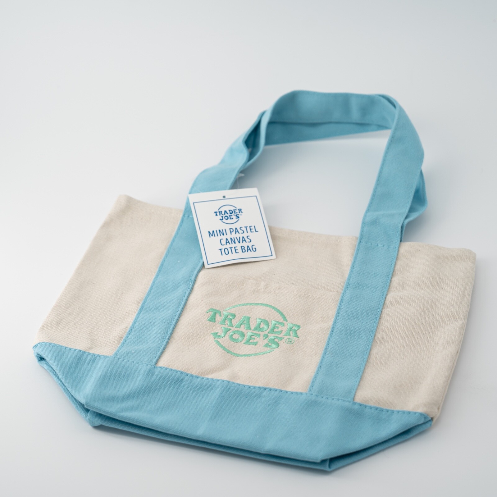 Trader Joe’s Pastel Mini Canvas Tote Bag 2025 LIMITED EDITION BLUE