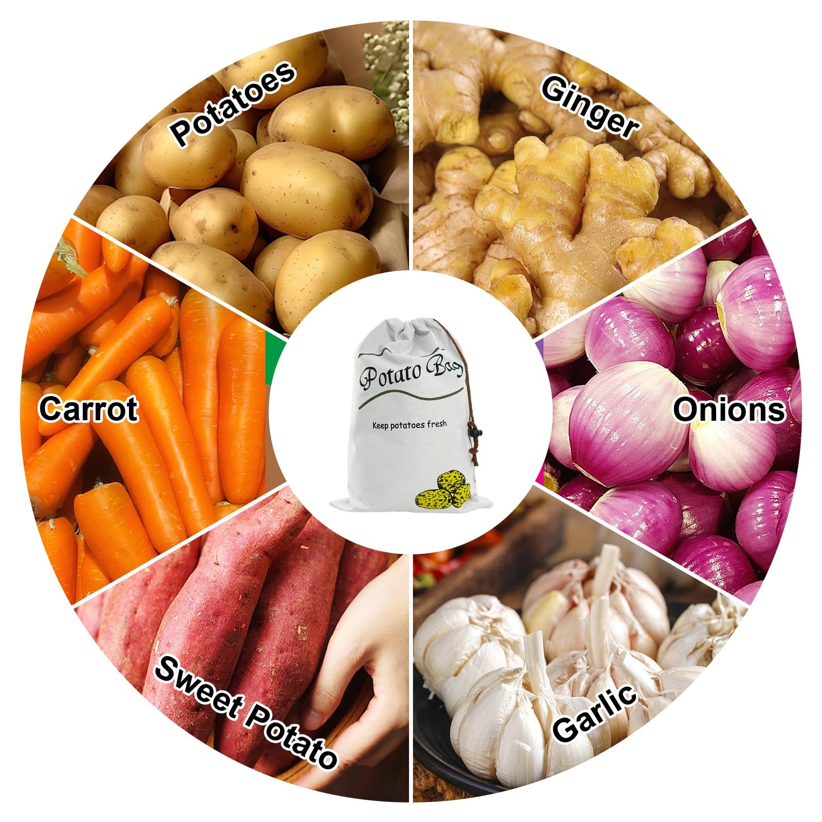 Potato & Onion Sprout-Free Vegetable Storage Bags – White One Size, Red