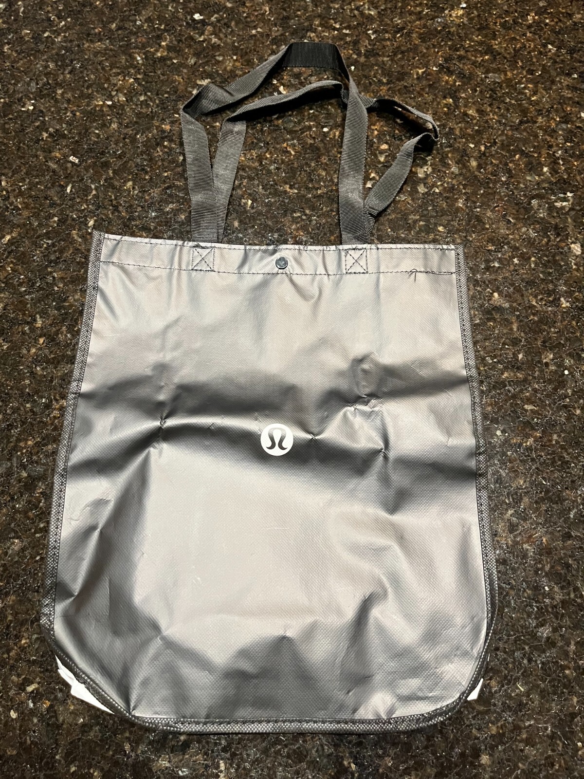 Lulu Reusable Shopping Bag Snap Closure Black Handles Large 15″