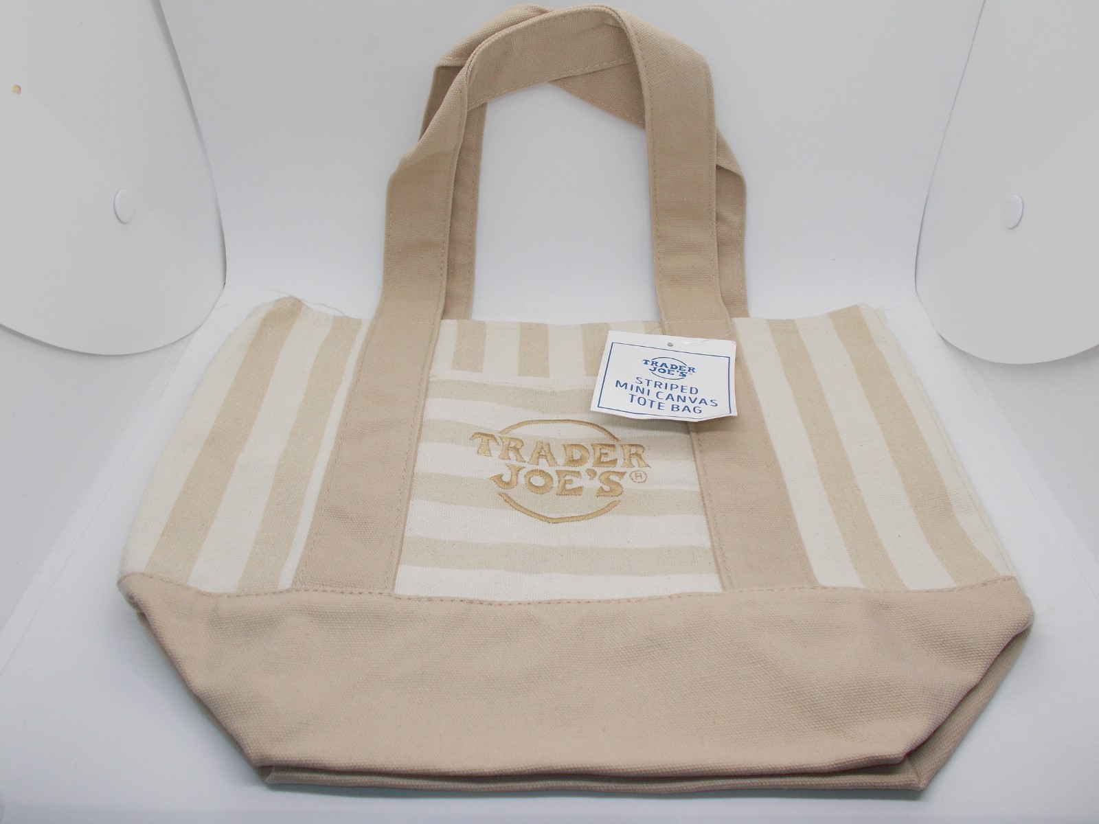 Trader Joes Mini Canvas Tote in Striped Tan/Beige 2026 NEW