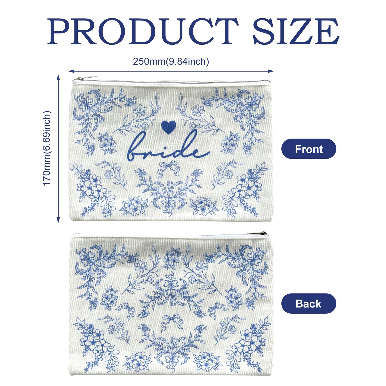 LADY&HOME Bride Makeup Bag Blue for Bridal Shower Wedding blue