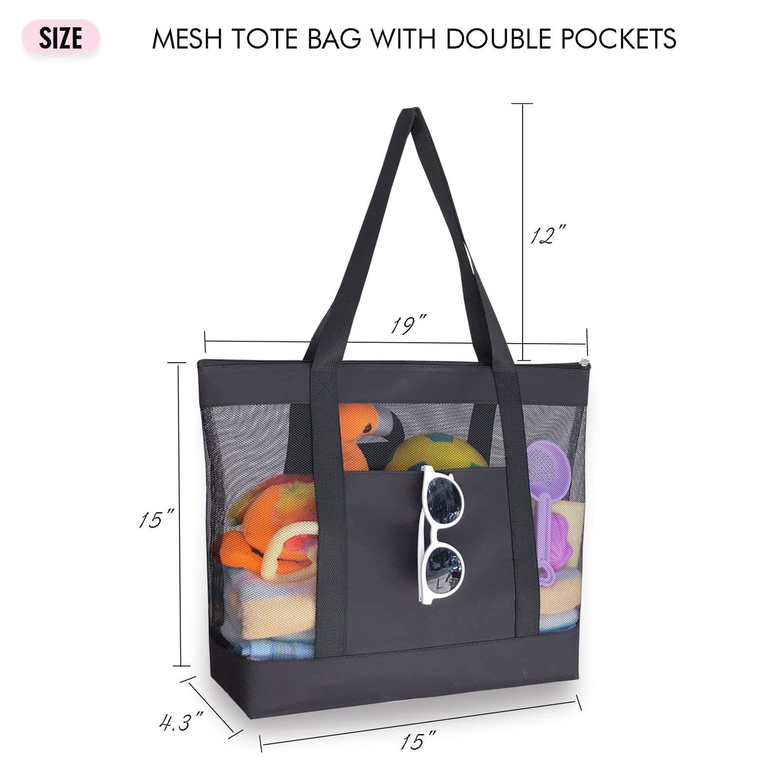 2Pack Mesh Tote Bag,Sandproof Beach Bags with Zipper &Double Pocket For Groce…