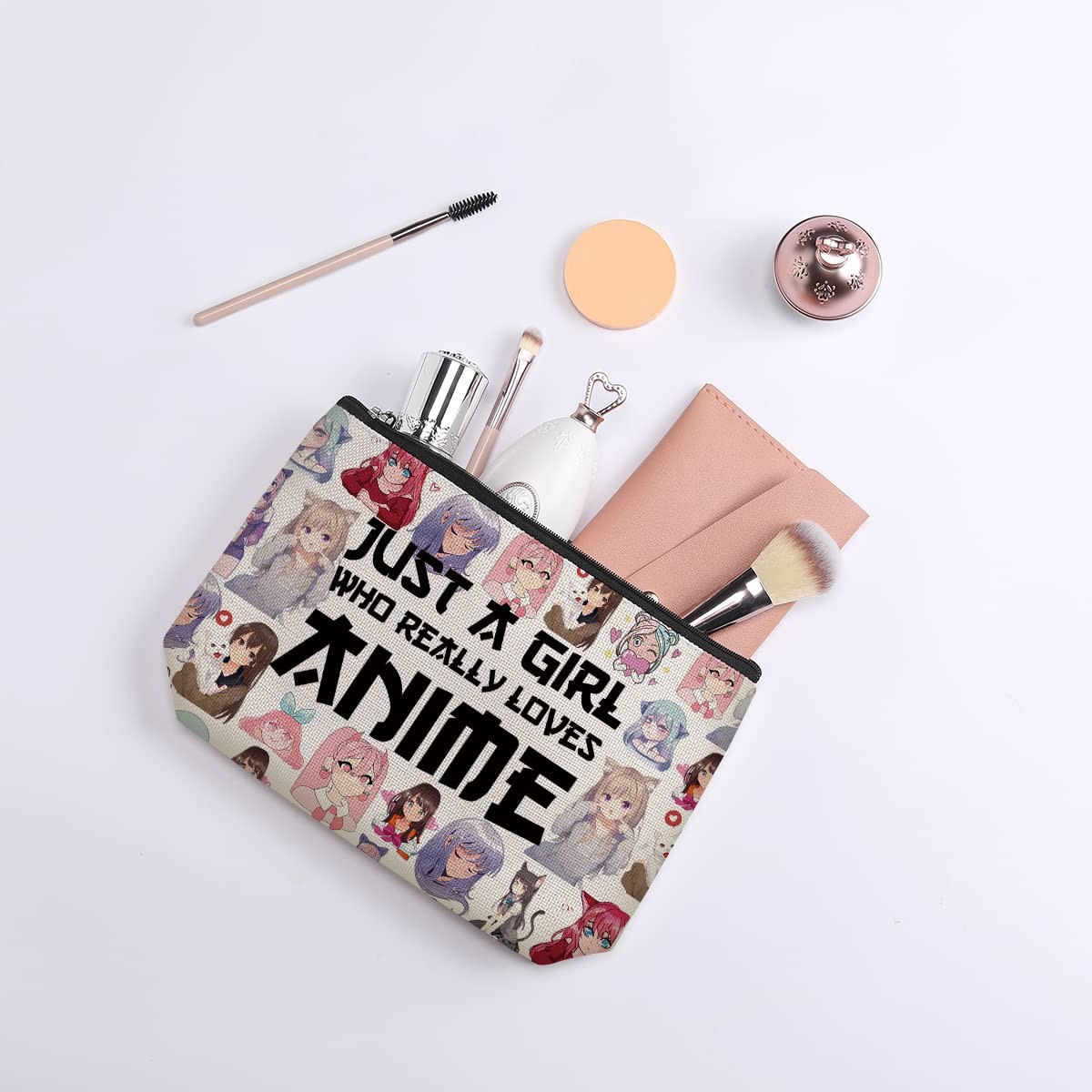 kdxpbpz Cosmetic Bag for Women, Waterproof Flax Material, Anime Lover Color 1