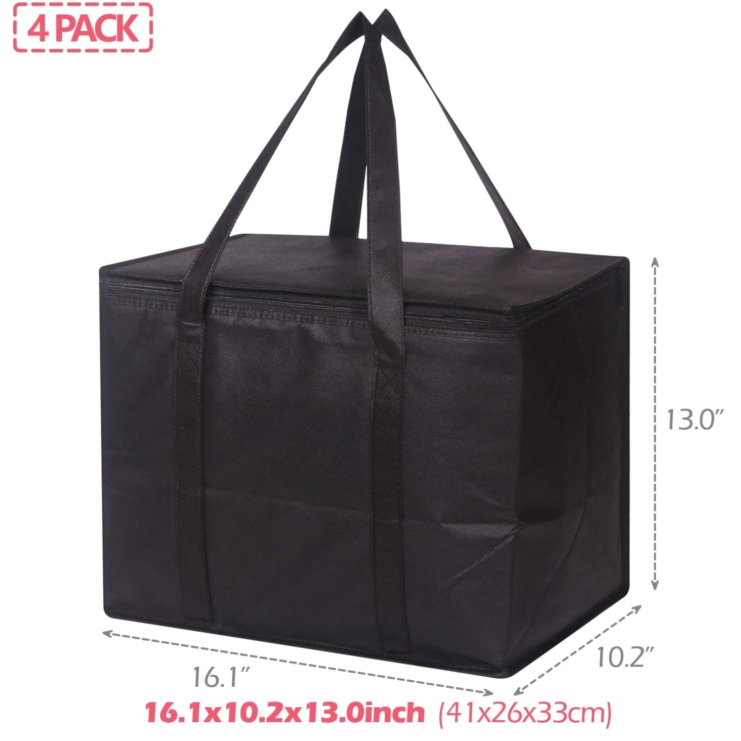 Insulated Reusable Bags with Sturdy Zipper – 4 Pack