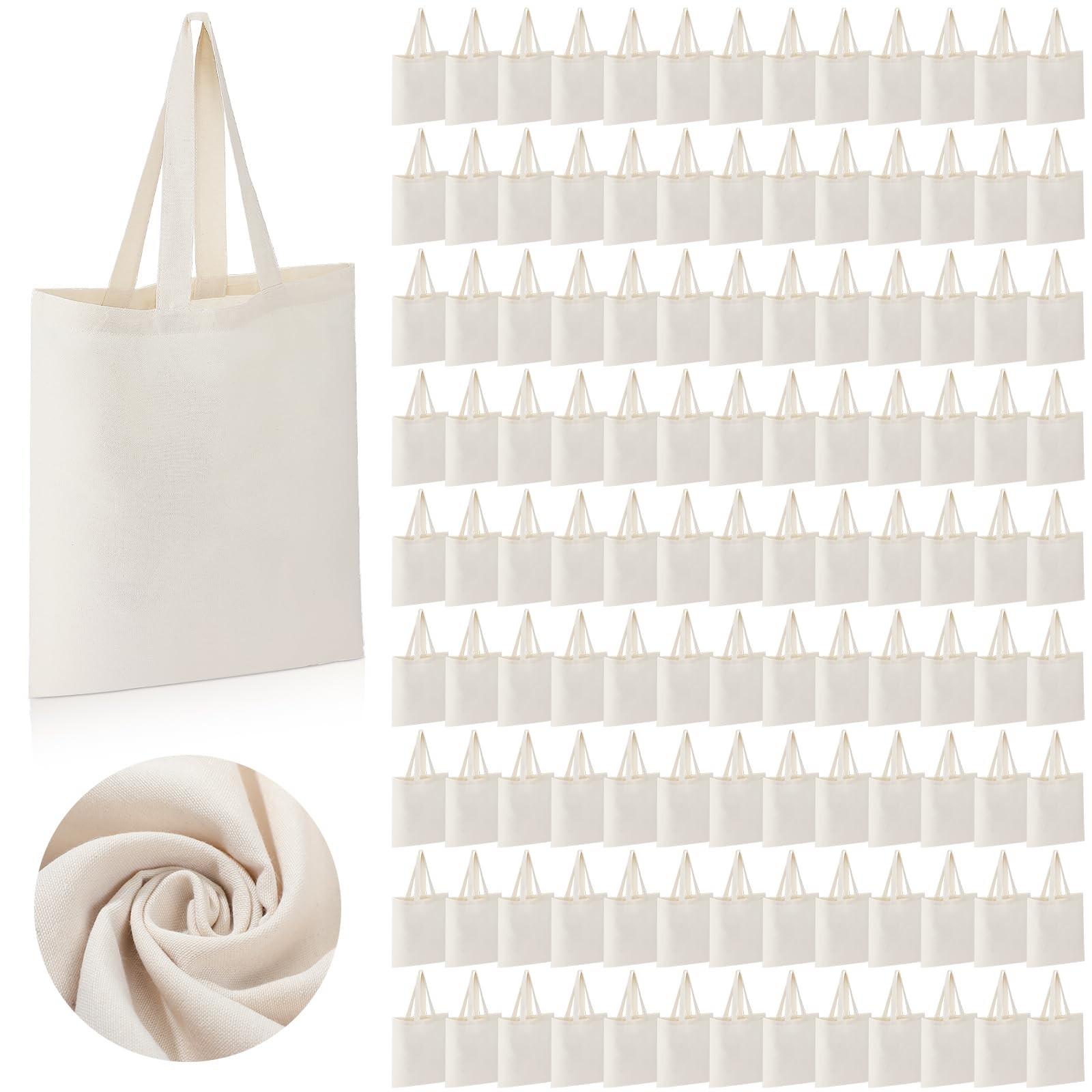 Roowest 200 Pcs Blank Cotton Canvas Tote Bags Bulk Reusable Grocery Shopping …