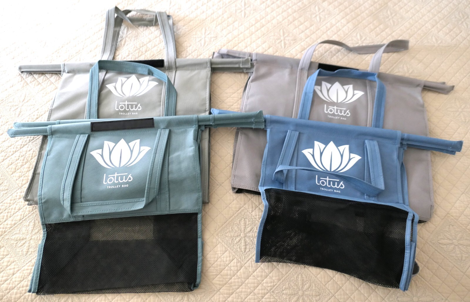 4 Lotus Canvas Shopping Cart Trolley Bags Reuseable Washable Eco Friendly Cooler