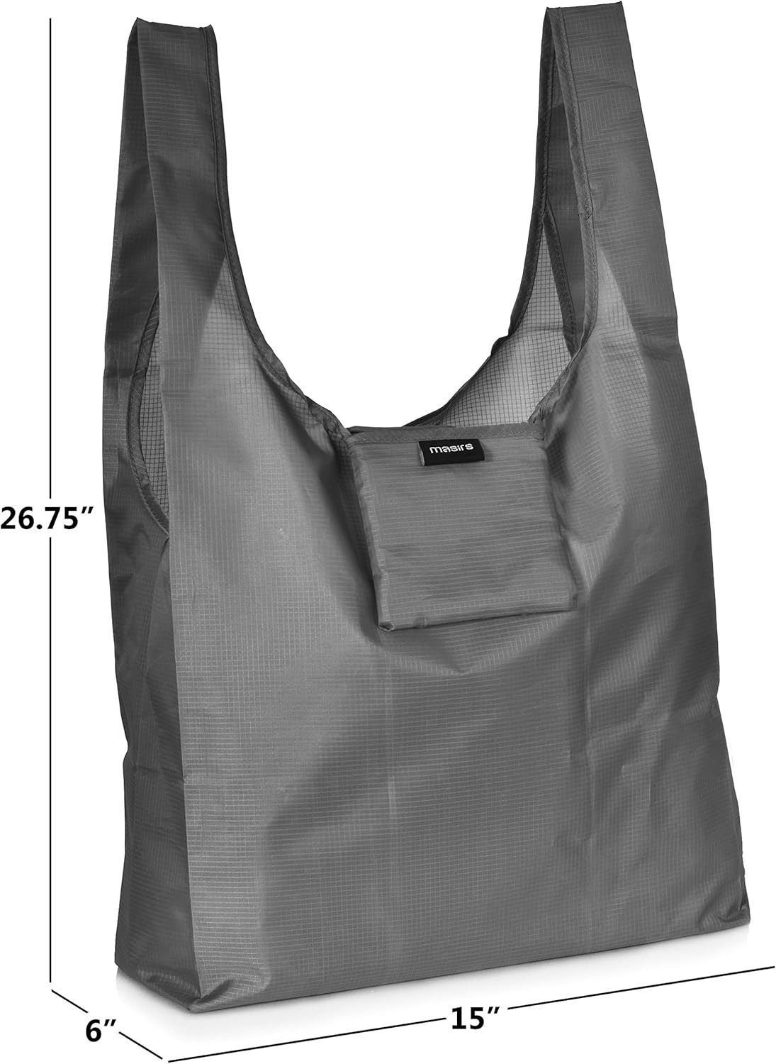 Reusable Grocery Bags 6-Pack (Grey) – Foldable Ripstop, Large Washable Totes Set