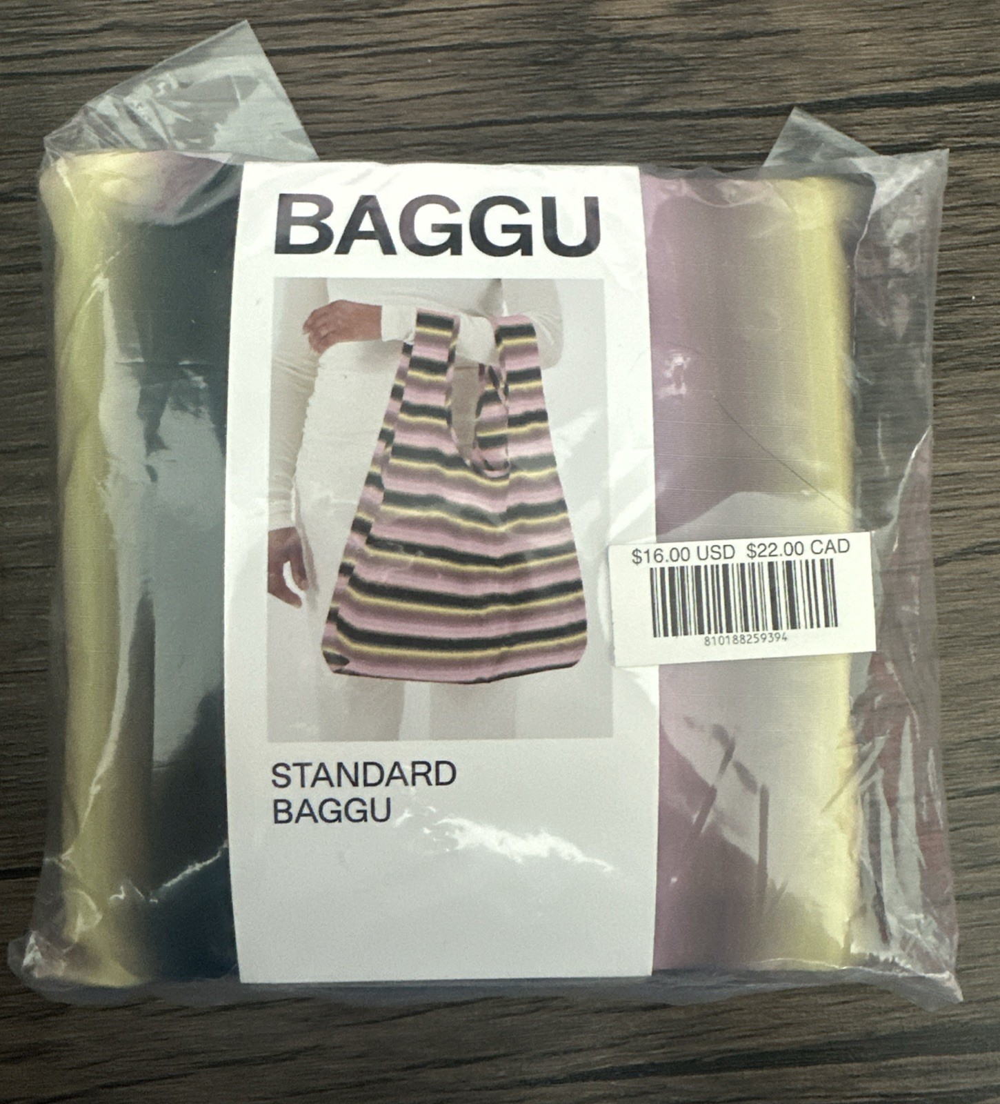 NWT Baggu Standard Reusable Bag, Gradient Stripe Pink & Yellow, Foldable