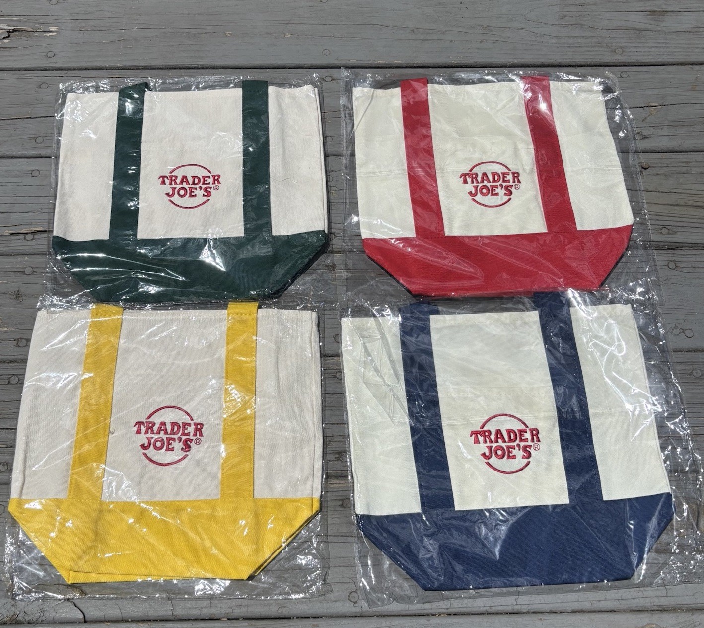 Trader Joe’s mini canvas reusable tote bags set of All 4 Colors New