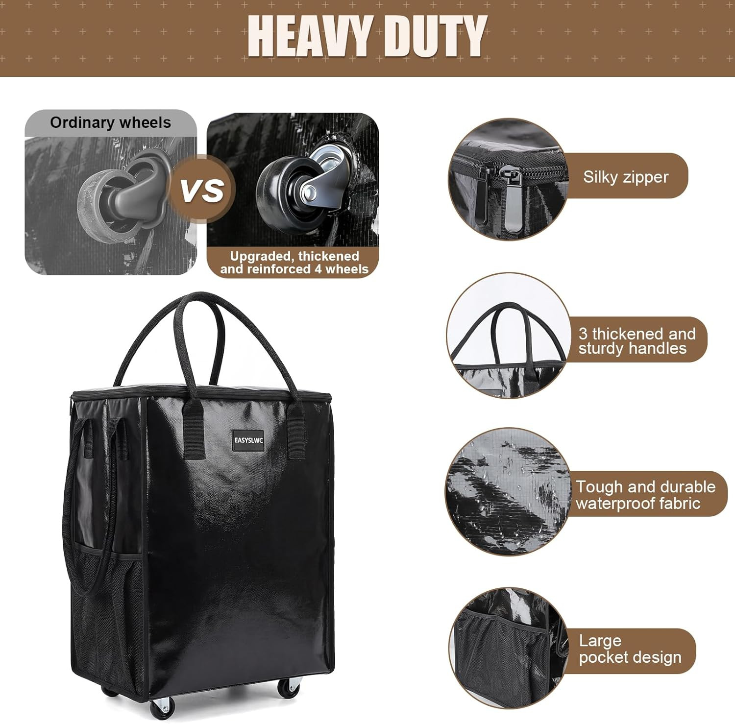 Reusable Hauler Rolling Tote Bag, Collapsible Portable Shopping Cart with Wheels