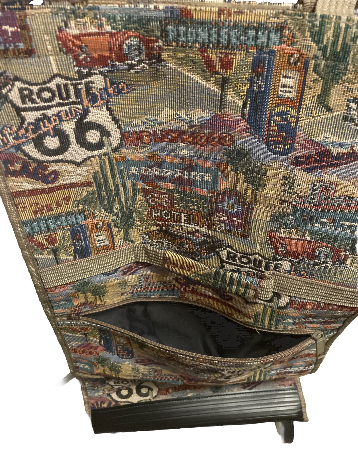 Rolling Shopping Cart Foldable Tote on Wheels Route 66 Tapestry Bag
