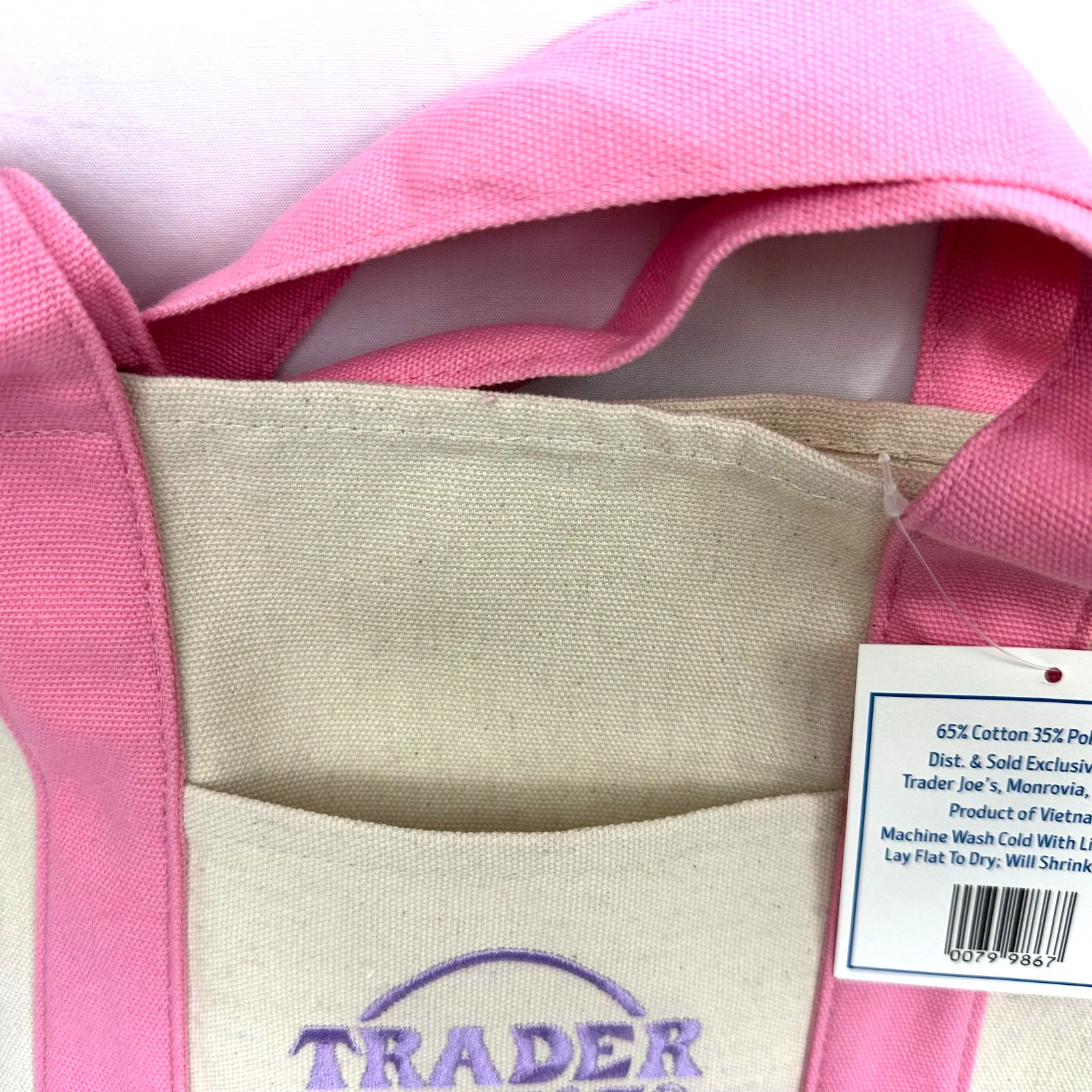 Trader Joe’s Mini Canvas Tote Bag Pink Pastel Reusable NEW 2026