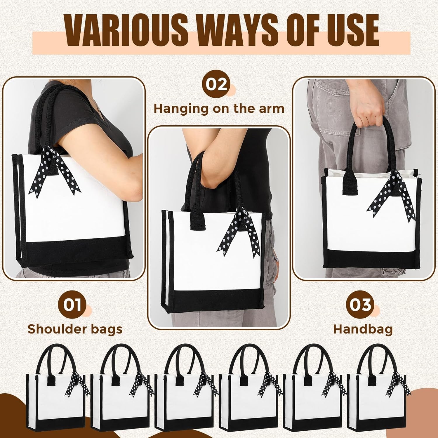 12 Pcs Small Canvas Tote Gift Bags Bulk Women Size 10 x 10 x 4 Inch Sublimation
