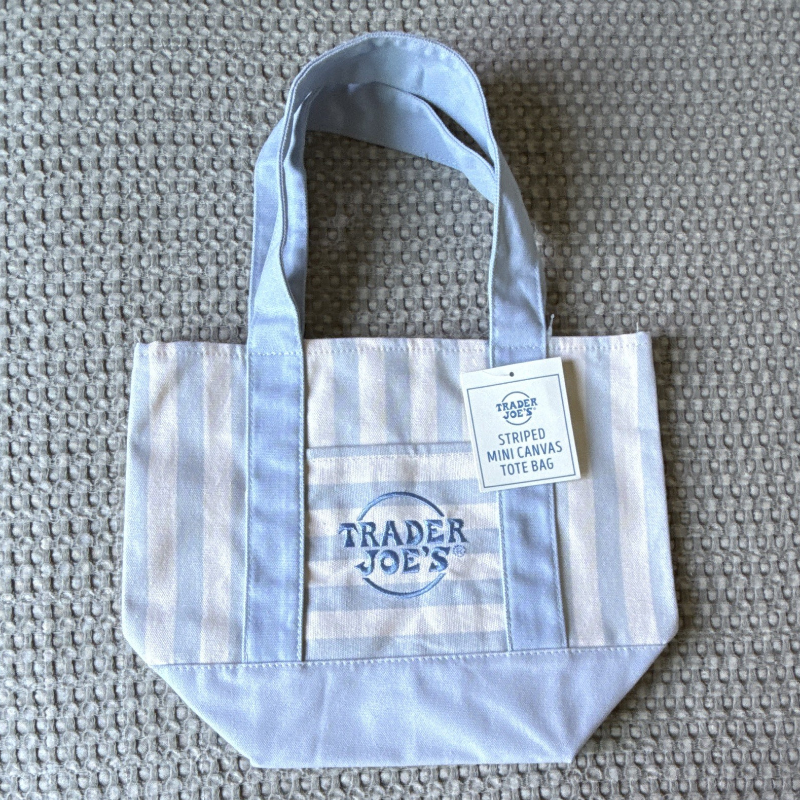 Trader Joe’s Striped Mini Canvas Tote Bag Blue/White 13x10x6 Cotton Blend