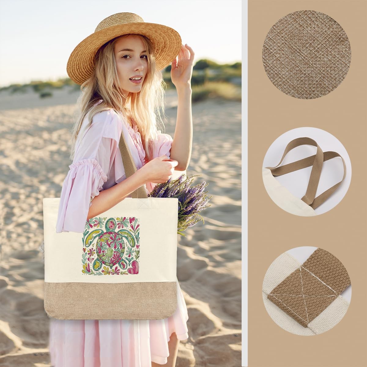 Sea Turtle Summer Beach Bag for Women, Large Beach Tote Bag, Ocean Lover Aest…