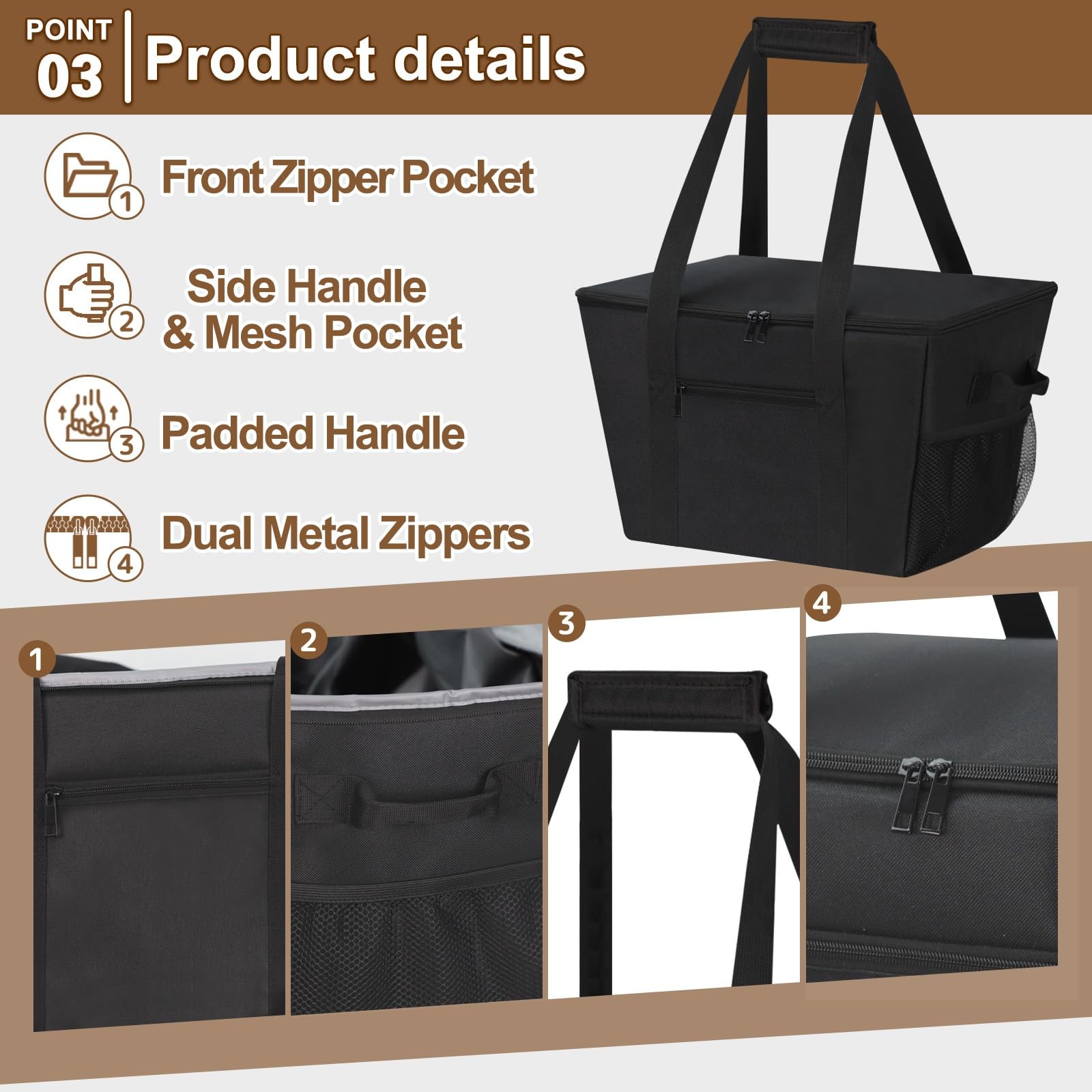 Insulated Grocery Bag Removable Bottom Board Zip Drawstring Cooler Delivery