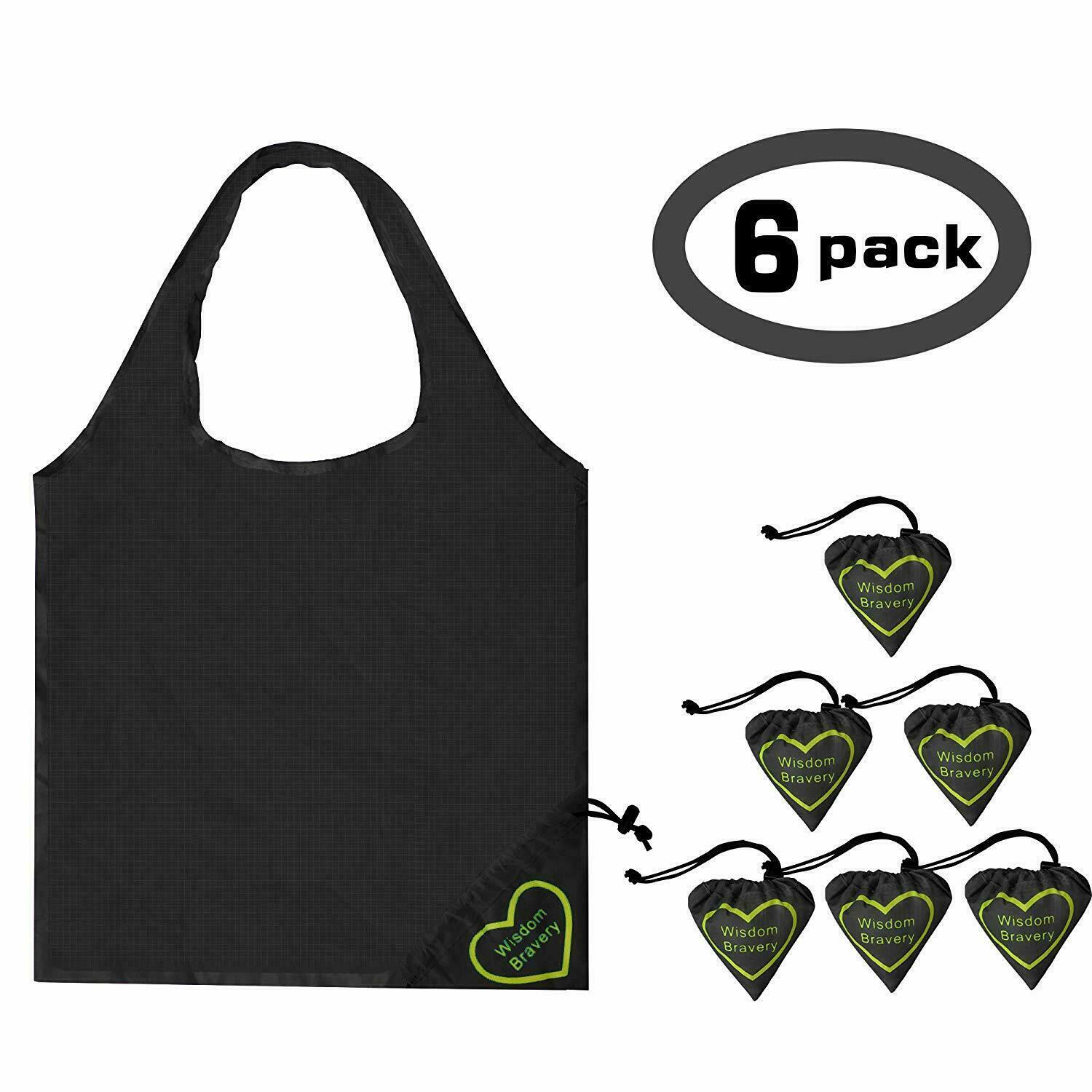 Reusable Grocery Bag 6 Pack Heavy Duty Shopping Tote Design Washable Polyester