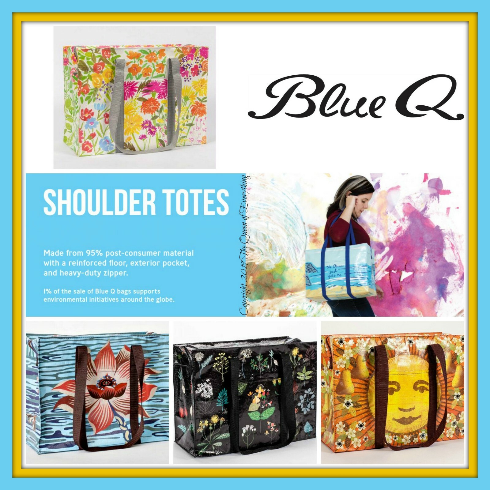 Blue Q Shoulder Tote with Heavy Duty Zipper & Outer Pocket 95% Recycled Material