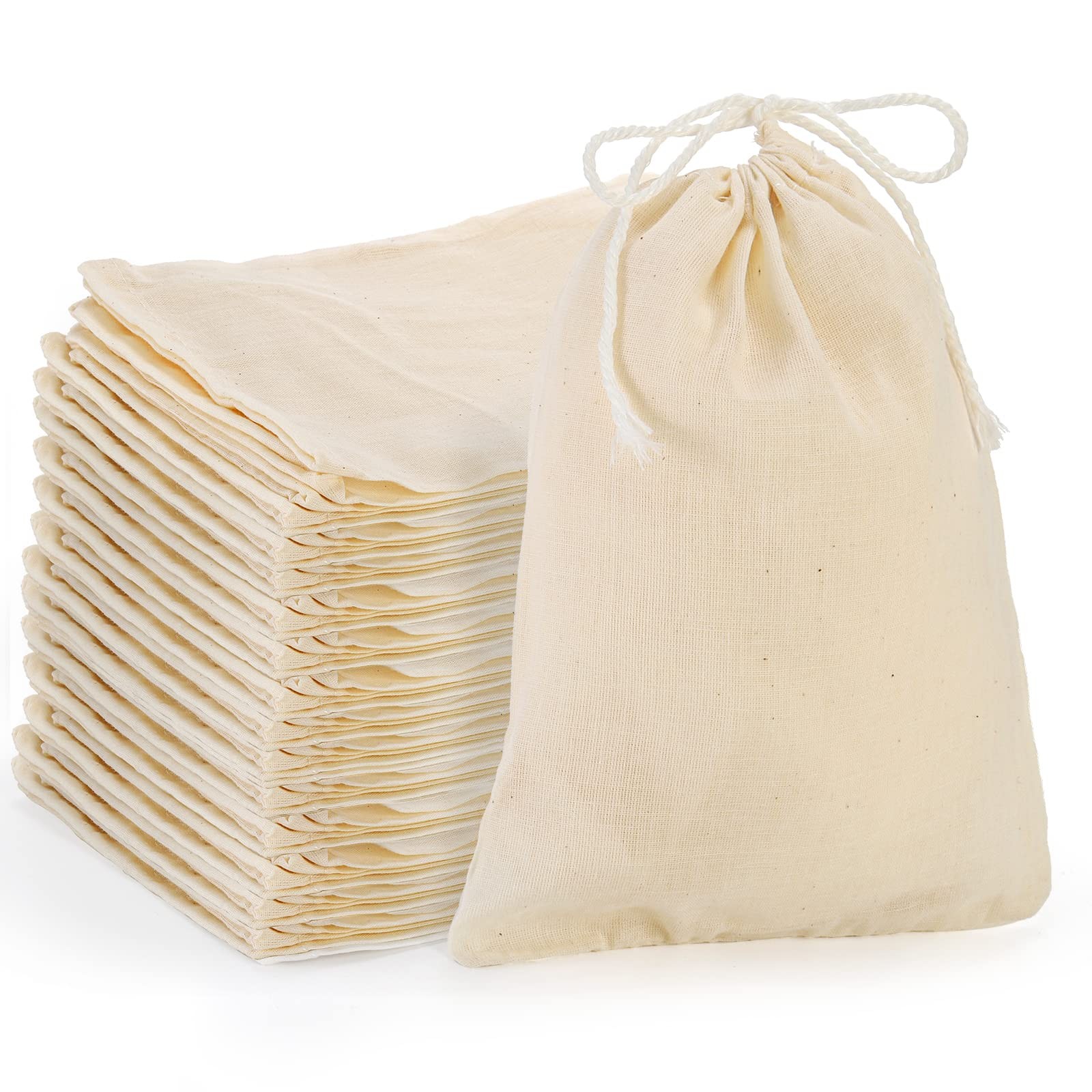Suwimut 50 Pack Cotton Drawstring Bags, 5×7 Inch Inch, Unbleached
