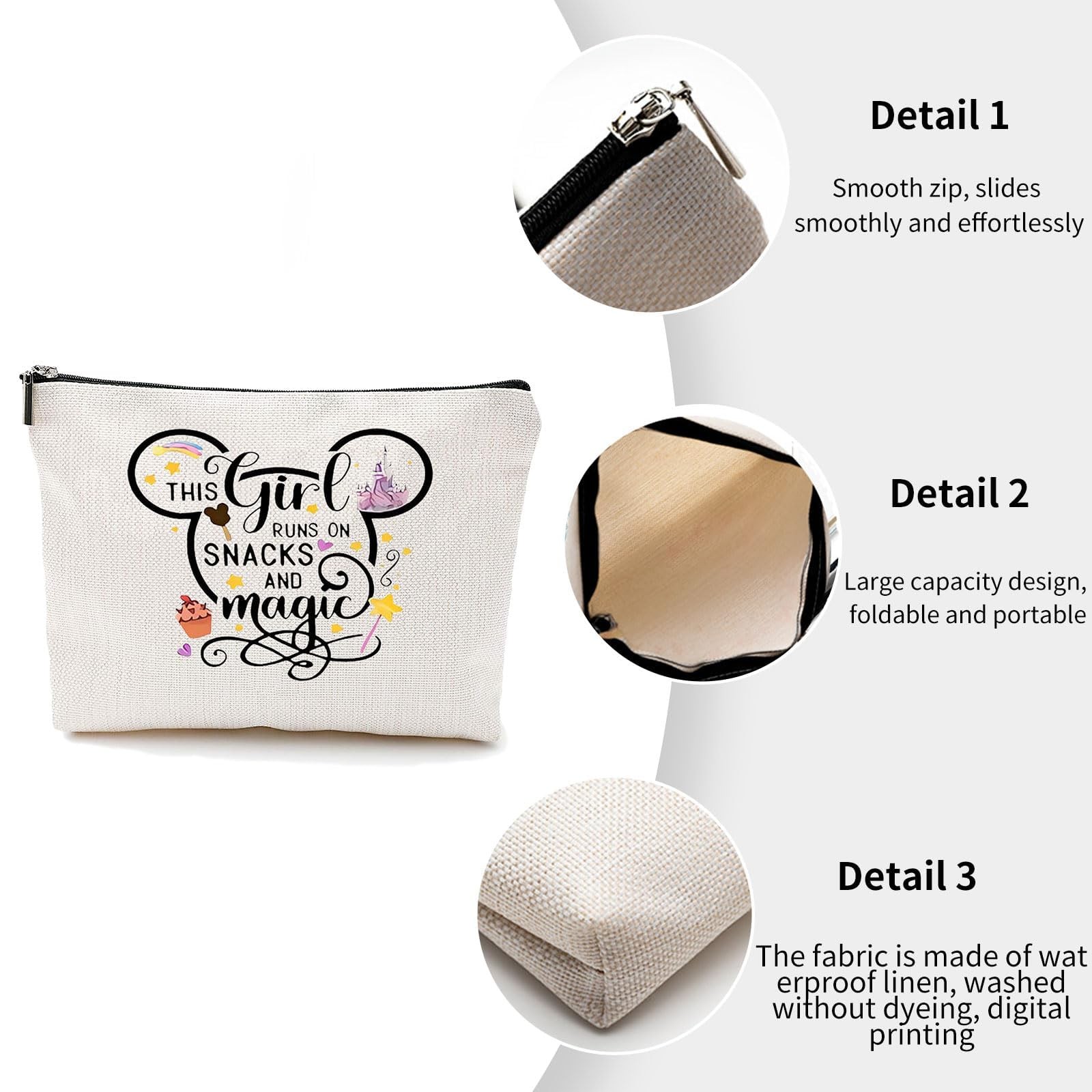 YUWUAR 2 Pcs Cartoon Mouse Makeup Bags for Women, Cute Travel Cosmetic white