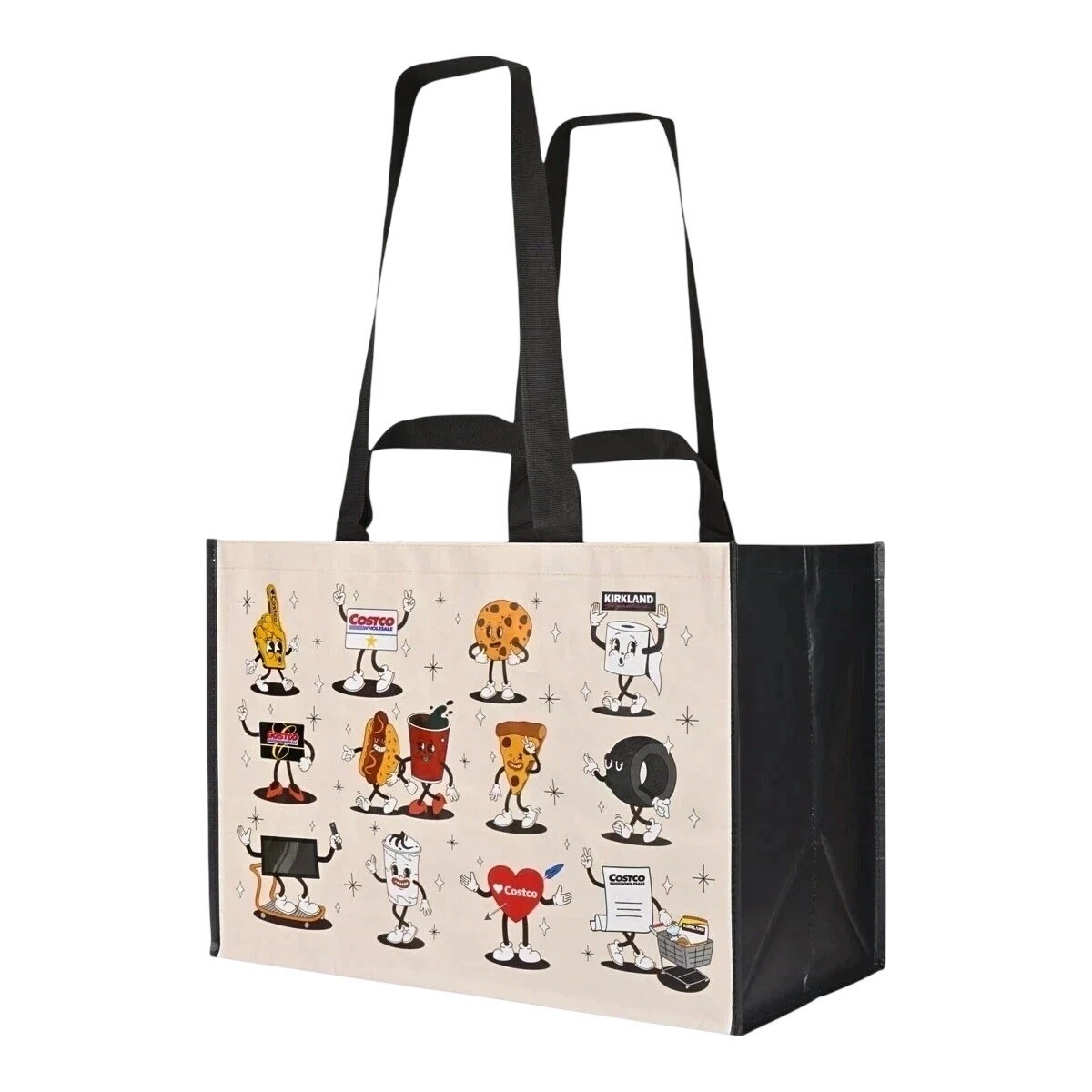 Costco Wholesale Reusable Shopping Bags 4-Pack w/Cartoon Illustrations of Brands