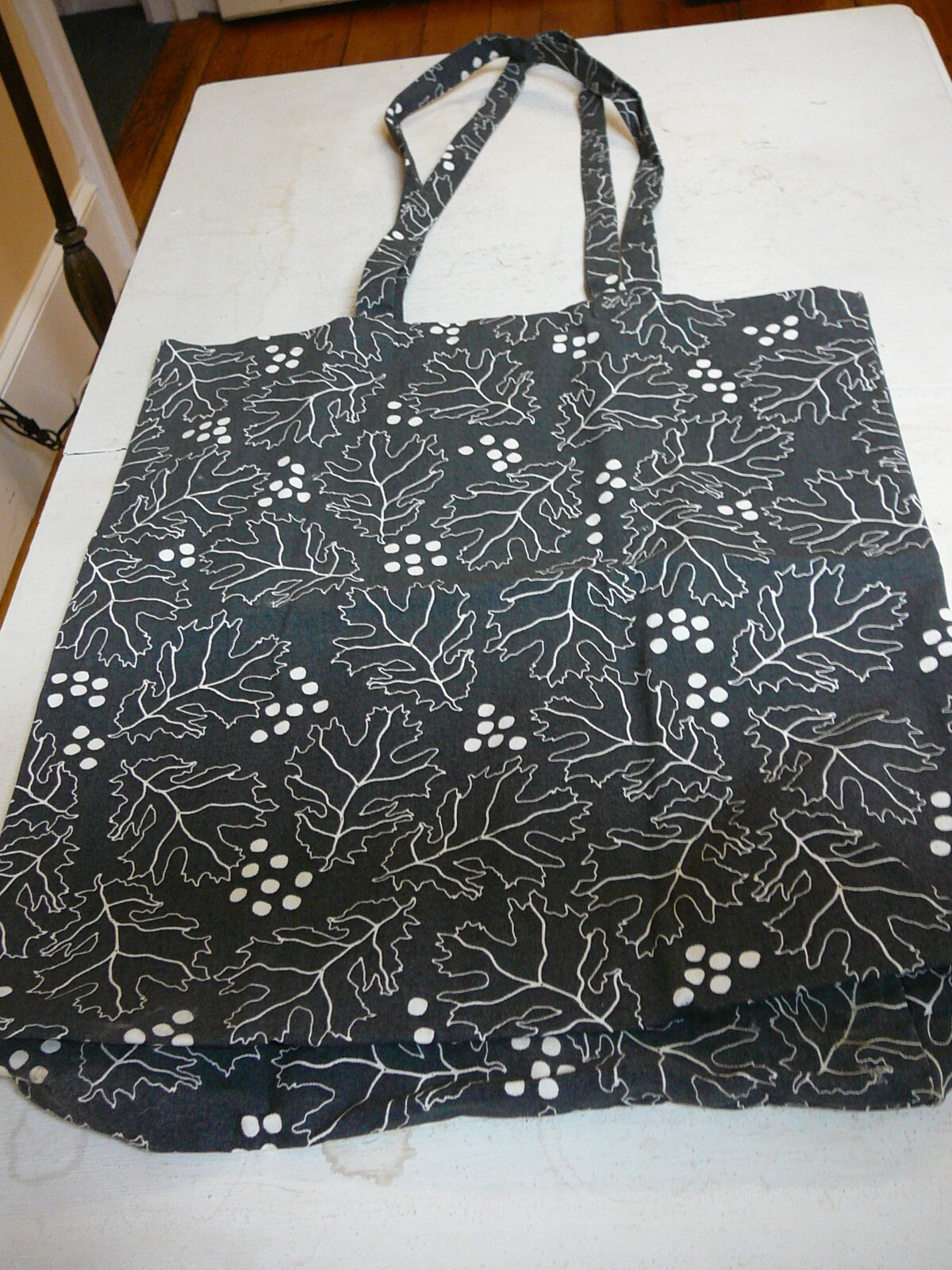 Ikea Hostpromenad Dk Gray Leaf Design Canvas Tote Bag W/ Inner Pocket NEW