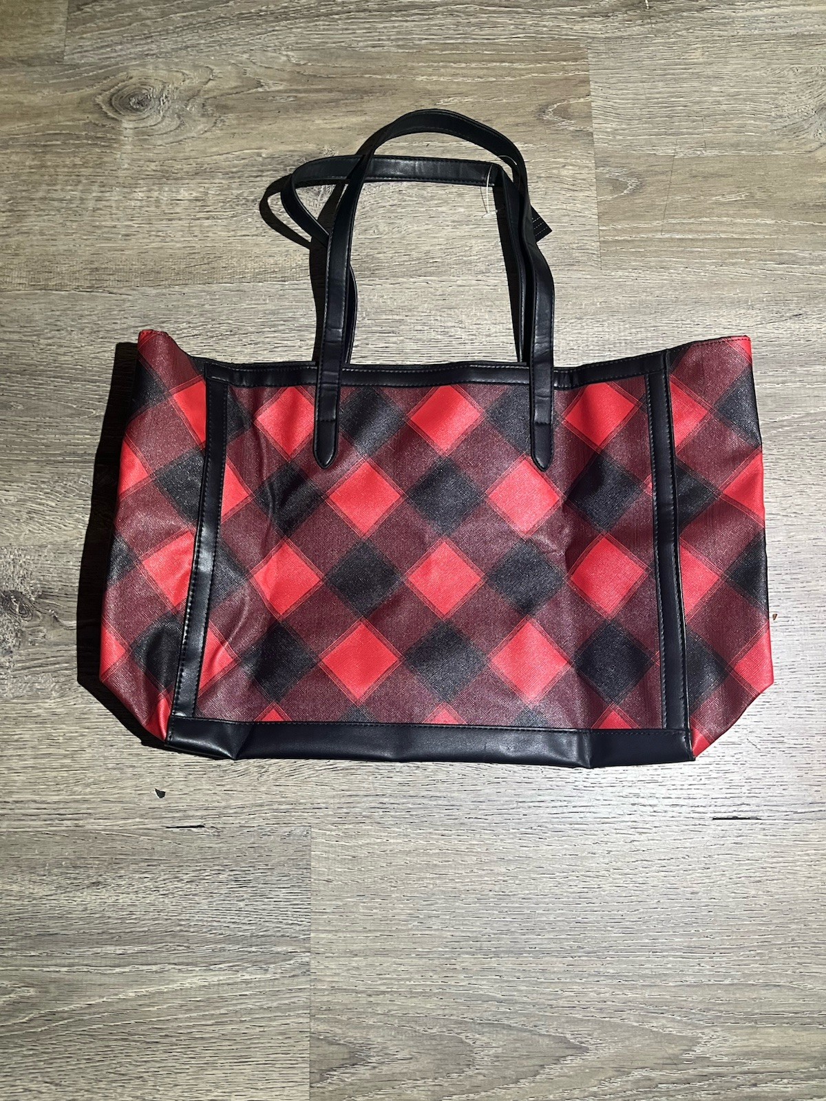 Victoria’s Secret Red & Black Plaid Reusable Shopping Tote Bag 19x12in