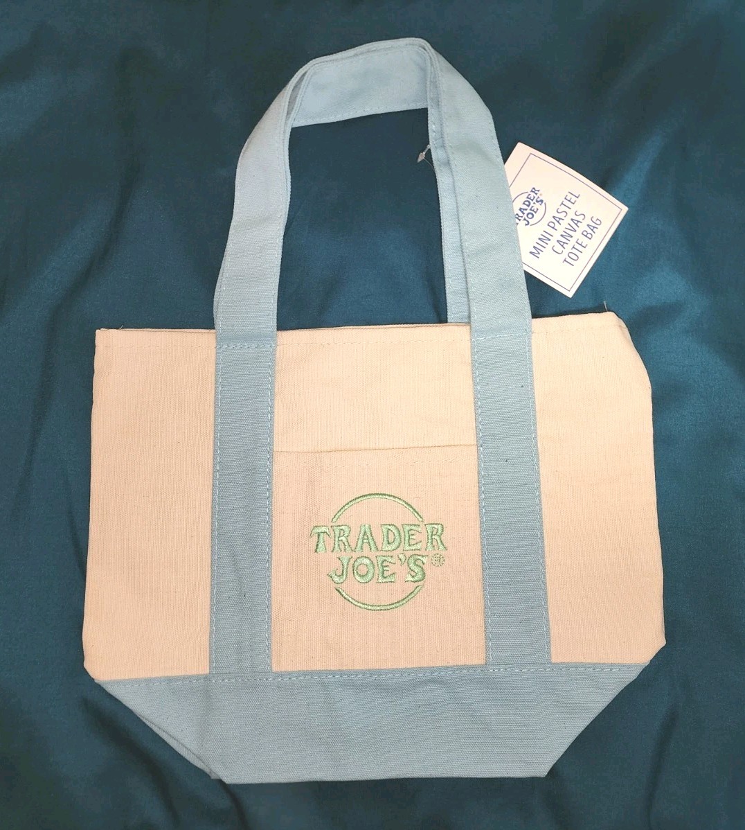 light blue Trader Joe’s Pastel Canvas Mini Tote Bag NEW NWT baby blue small