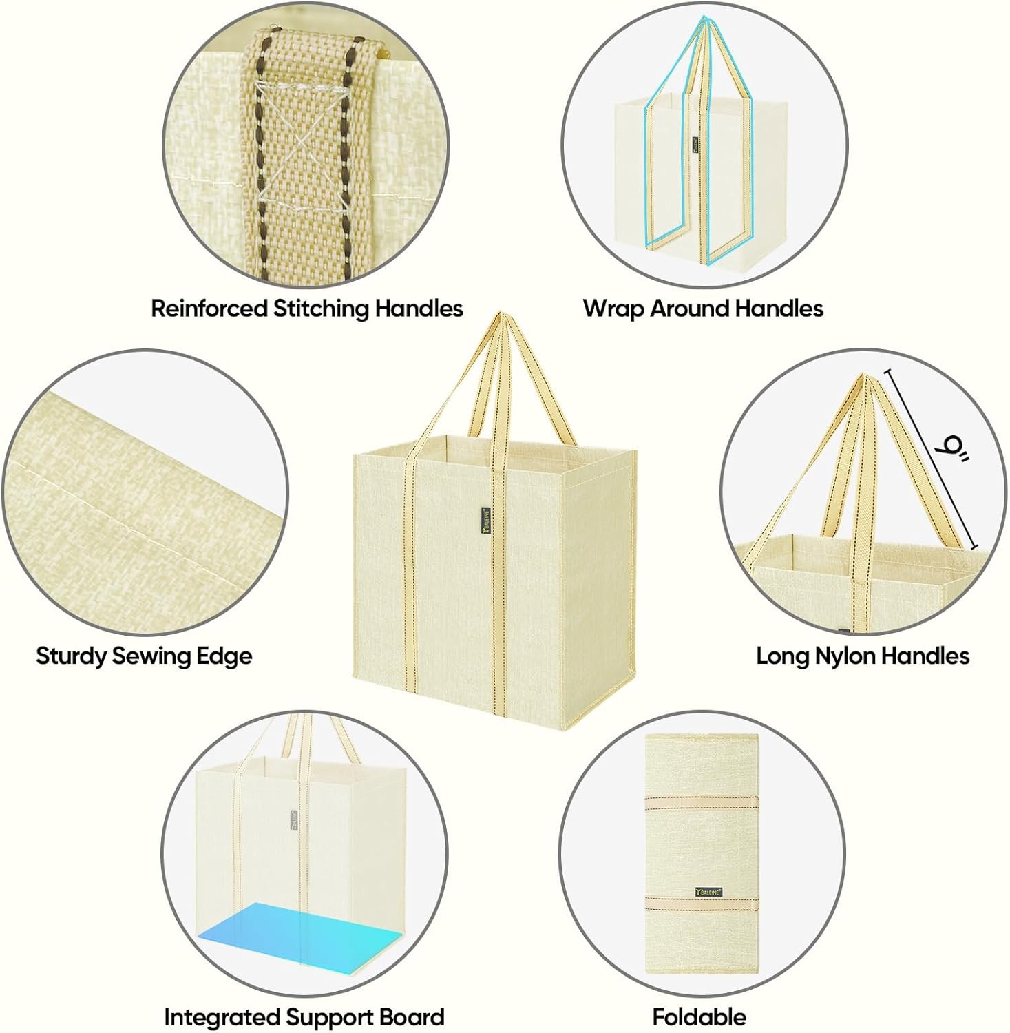 Grocery Bags Reble Shopping Bags with Reinforced Bottom, Heavy