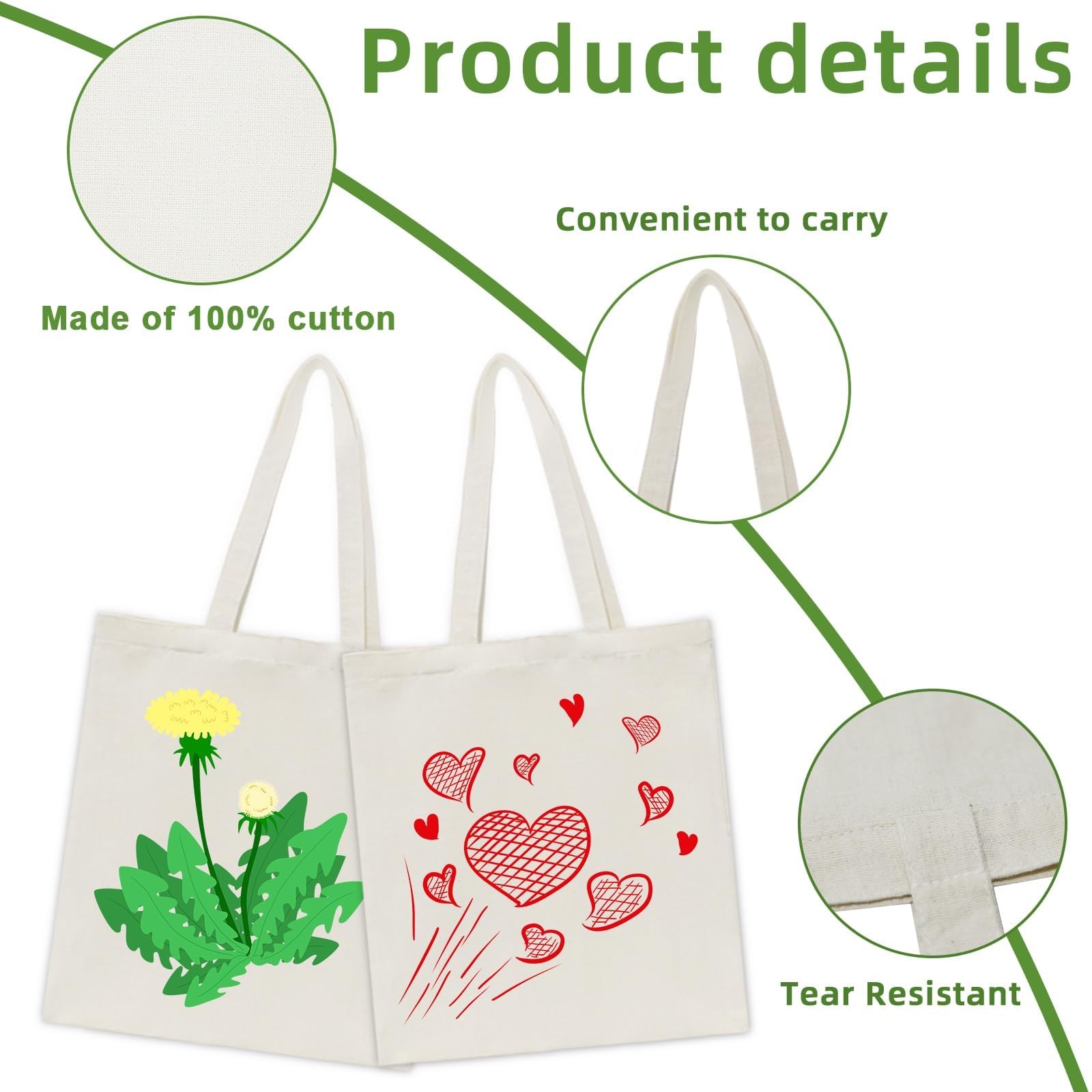 48 Pack Canvas Tote, Reusable Blank Canvas for Shopping,Grocery Bags,DIY Gift…
