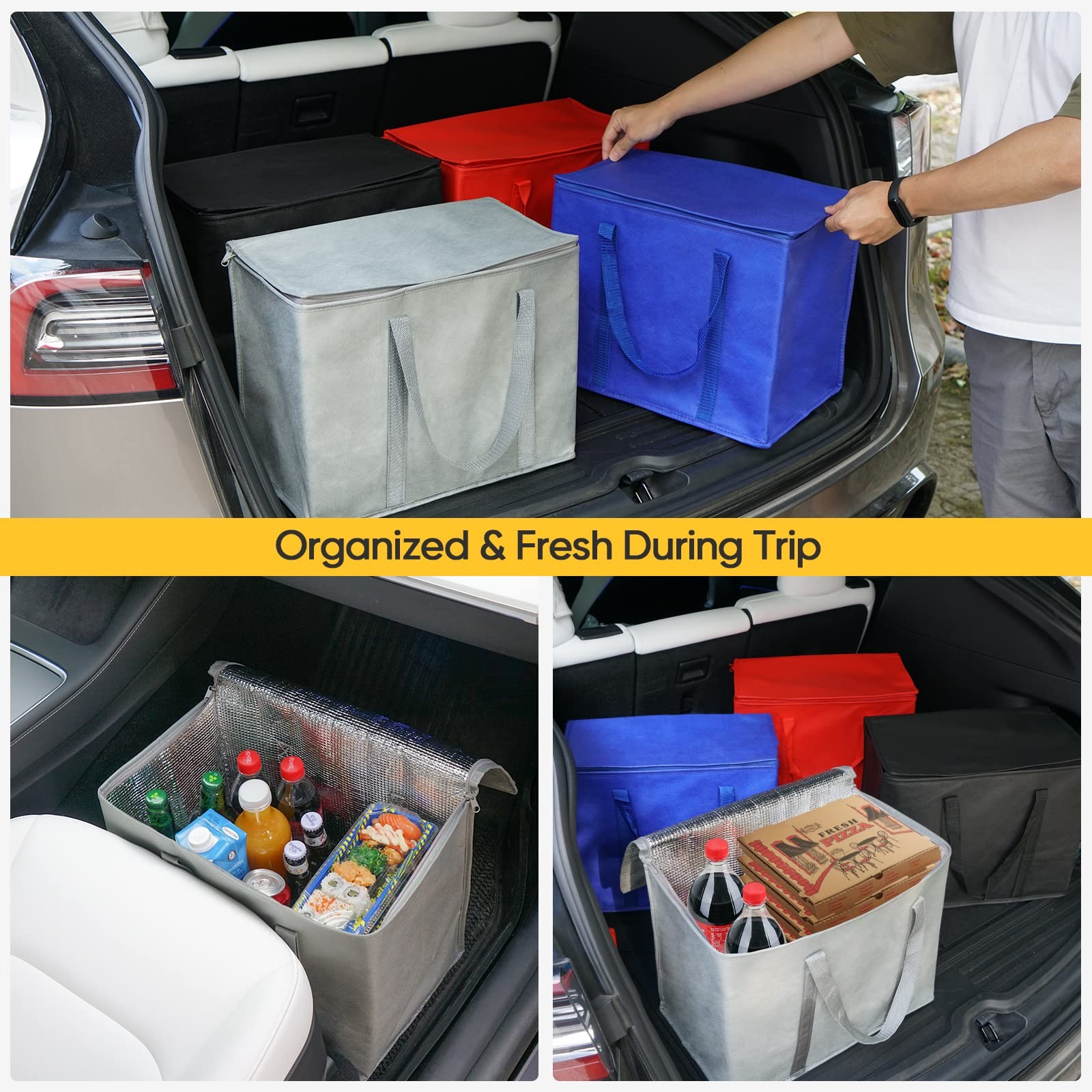 2 PCS 16x9x13 Inch Urban Gray Insulated Reusable Grocery Cooler Tote Bags
