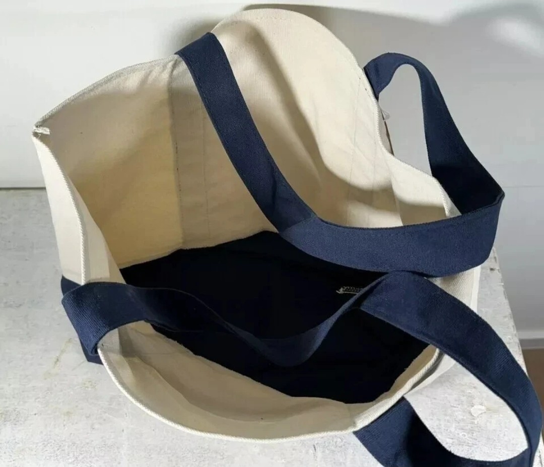 Trader Joe’s LARGE Reusable Heavy Canvas Shopping Bag, Off White & Navy Blue