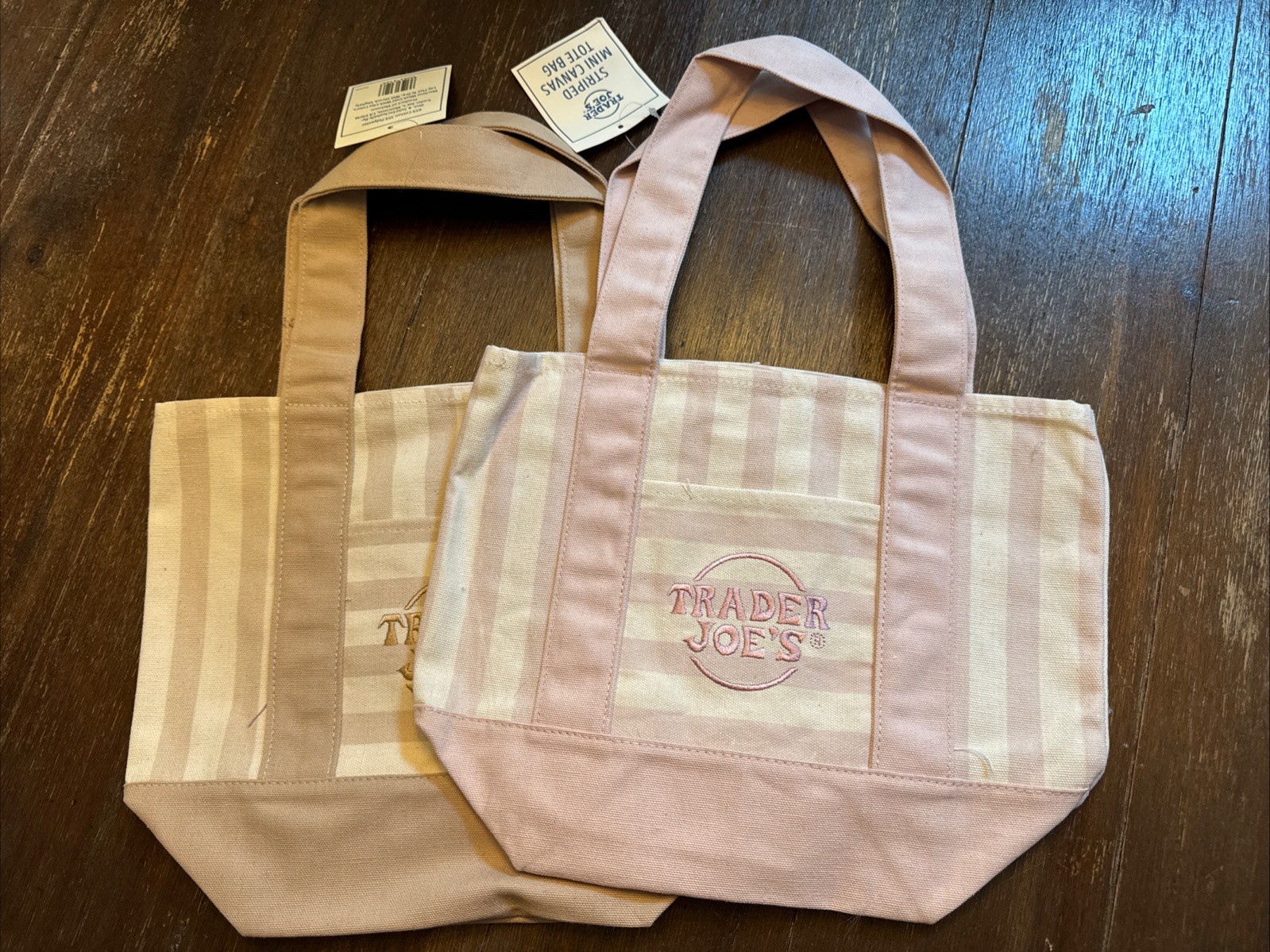 Trader Joe’s Mini Pastel Stripe Canvas Tote Bag Limited Edition Set of 2 New