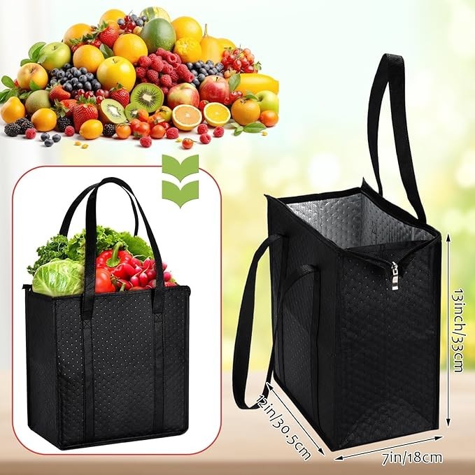 4 Pcs Insulated Grocery Bags Large Reusable Cooler with Zipper Top Shopping