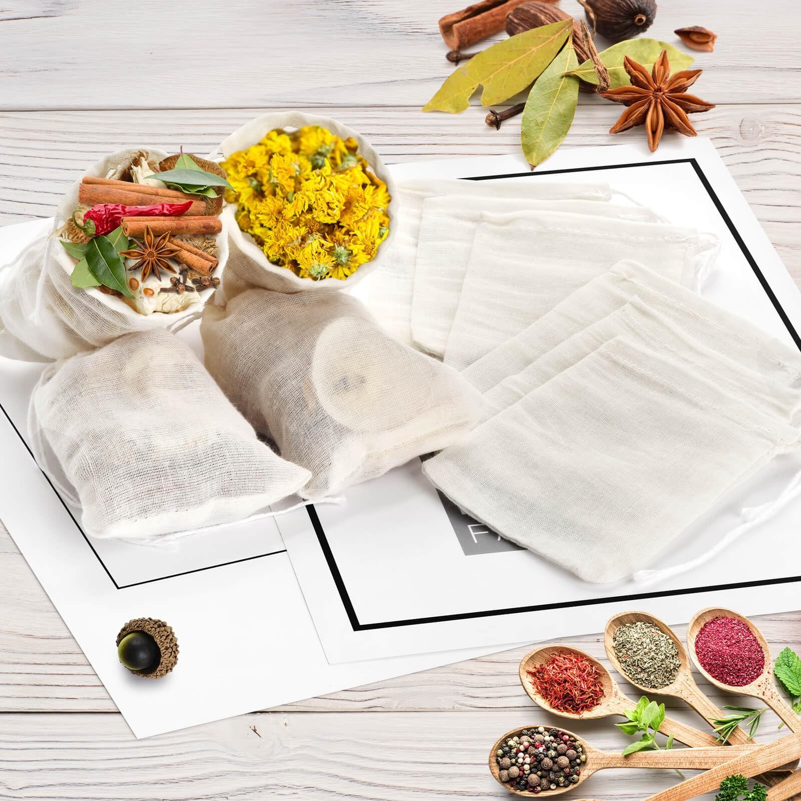 36PCS Drawstring Muslin Bags, 3x4In Reusable Empty Tea Bag 3”*4”*0.01”, White