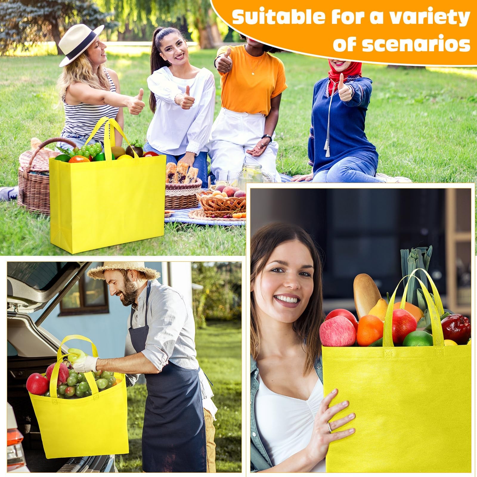 Large Reusable Grocery Shopping Tote Bags Non Woven Handles 16x6x12 Inch