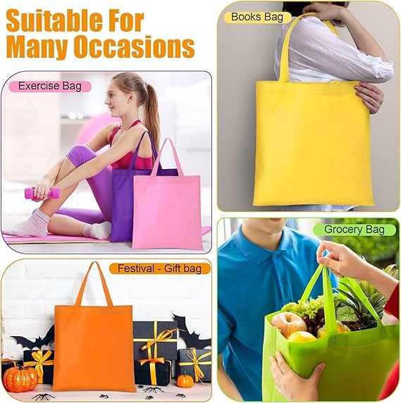 100 Reusable Canvas Tote Bags 15”x16” with Handles – Bulk Pack