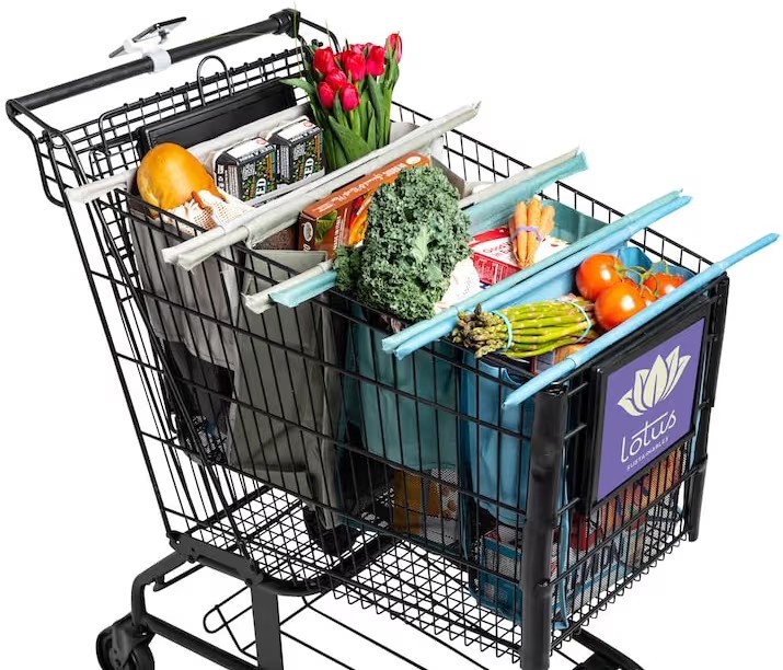 Lotus Trolley Bag hanging reusable grocery bags for shopping cart 4 bag set