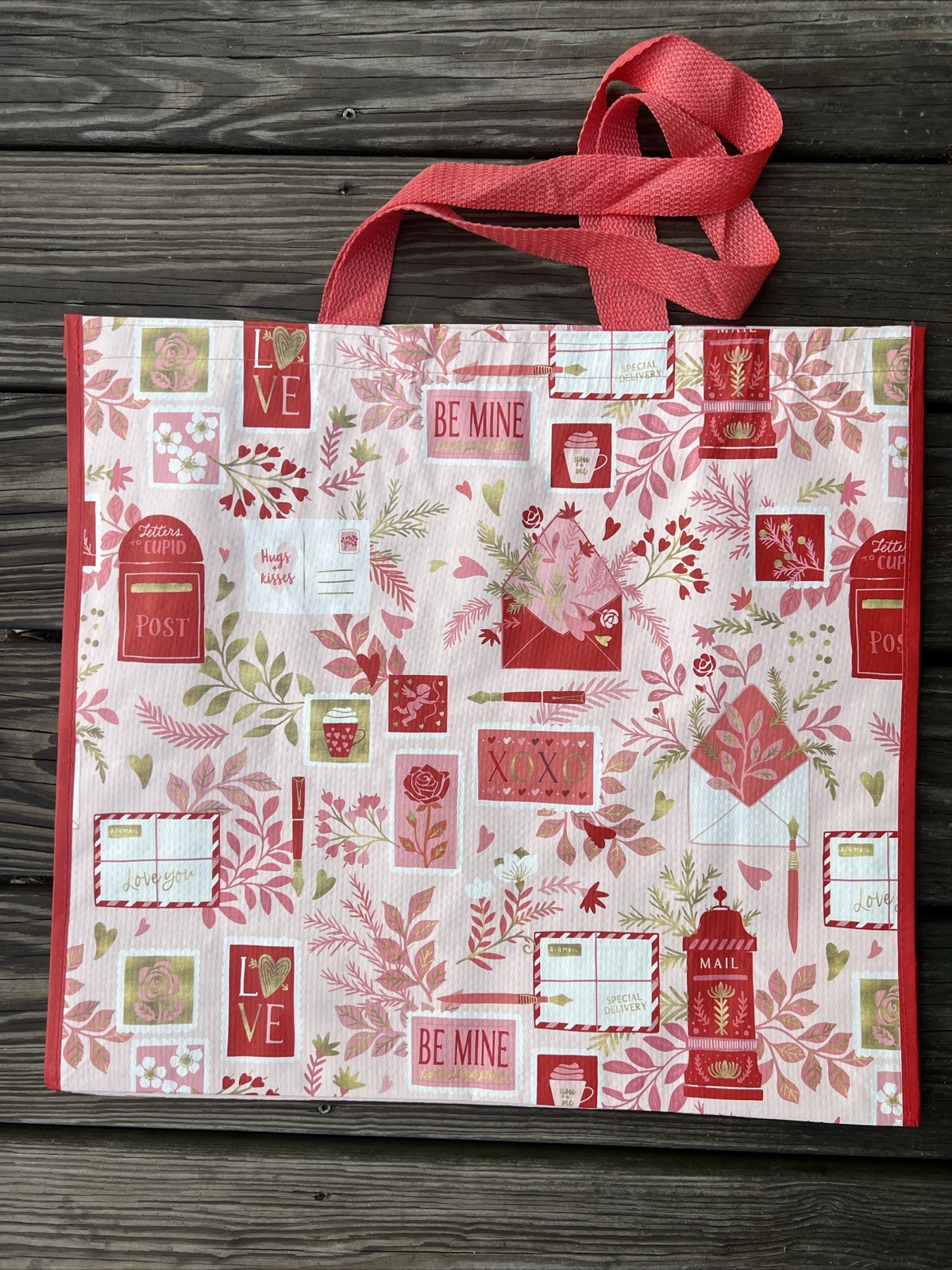 Reusable Shopping Bag Valentines Day Love Mail Hearts Homegoods Gift Pink New!