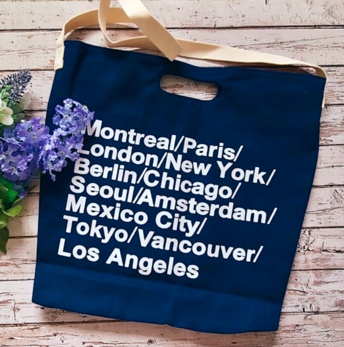 American Apparel Tote Bag Oversized Blue and Beige