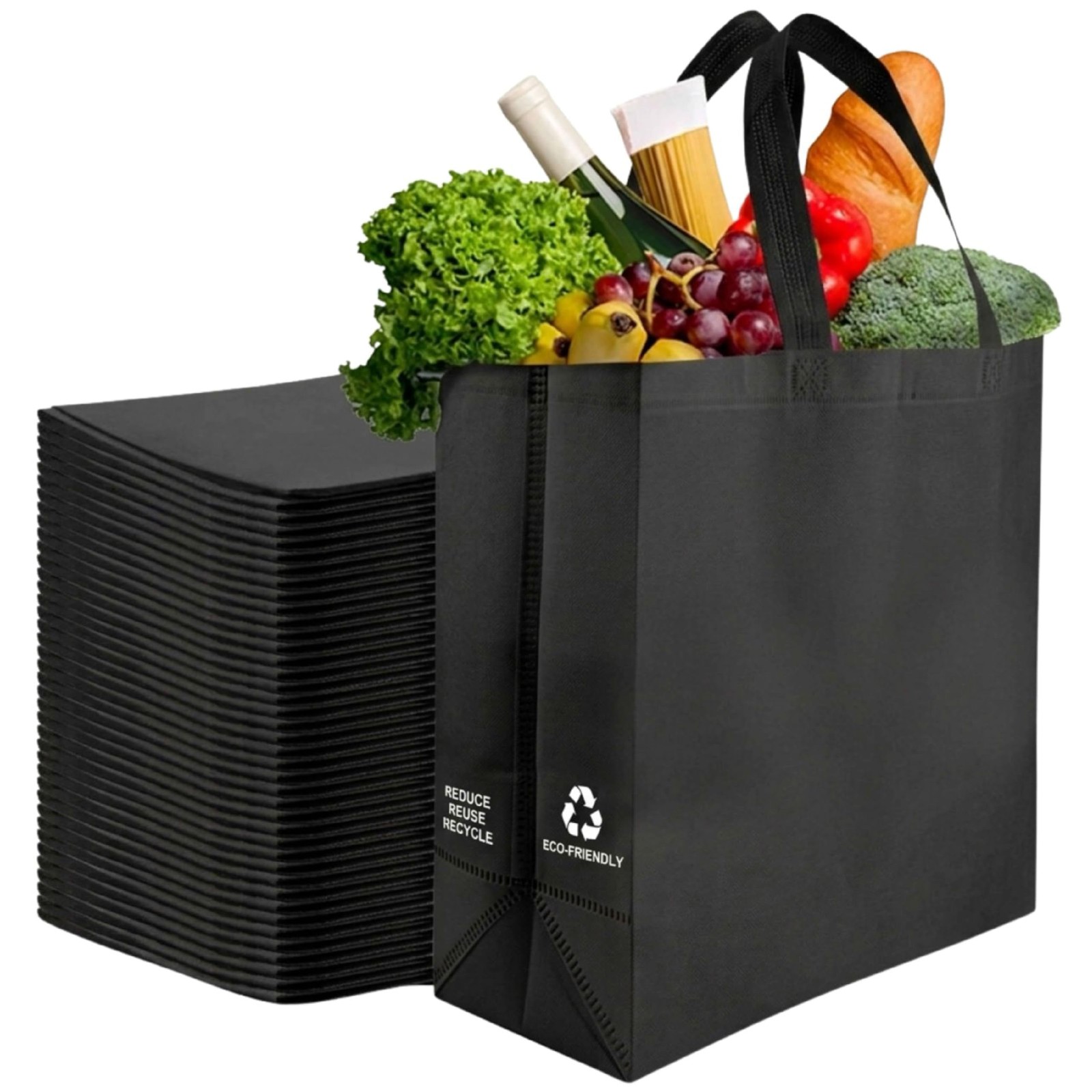 Simply Cool 200 Pack Black Reusable Eco-Friendly Grocery Shopping Bags 12.6″x…