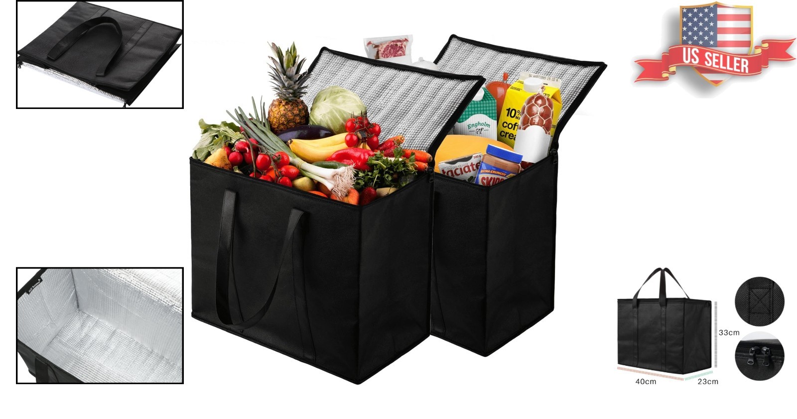 Space-Saving XL Insulated Food Delivery Totes – Reusable With Zipper Closure