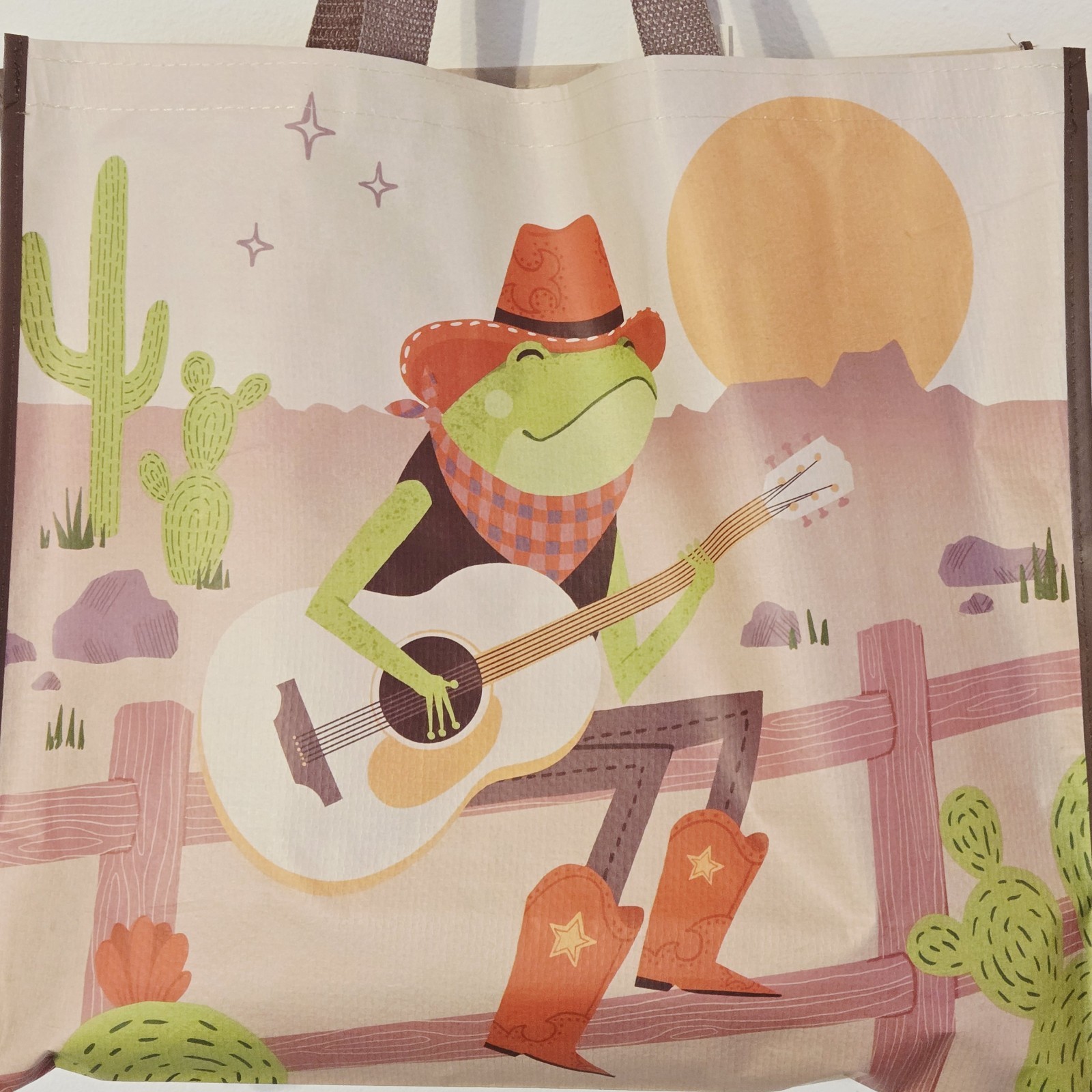 Frog Western Cowboy Cactus Guitar West Desert Sunset Shopping Bag TJMaxx New!
