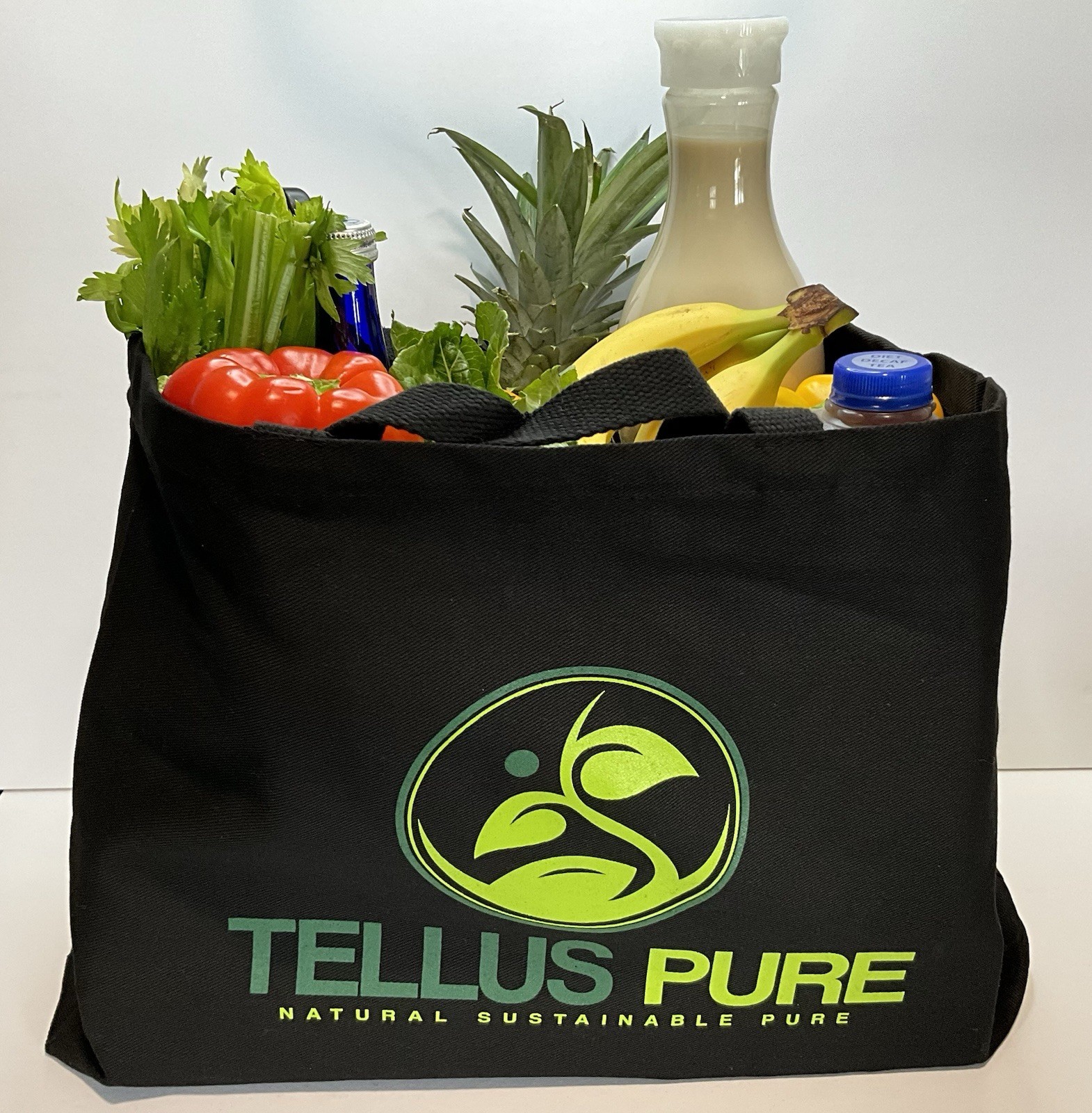 TellusPure Large Black Canvas Reusable Grocery Shopping Bag Beach Tote Durable