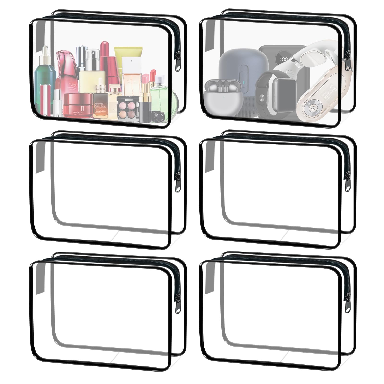 YOQIVEXU 6 Pieces Clear Cosmetics Bag Bulk, TSA Approved Large, Black