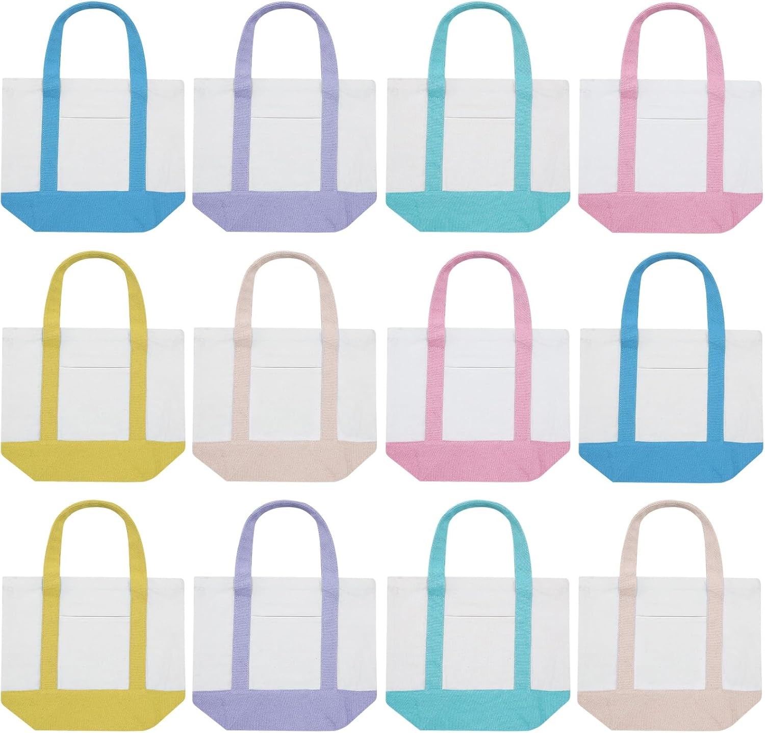 6 Pcs Mini Canvas Tote Bags 13″ x 11″ x 6″ Small Tote Shopping Bag Bulk with